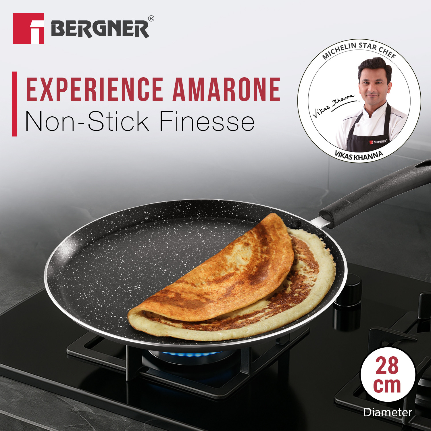 Image of BERGNER Amarone 28cm Non-Stick Dosa Tawa | Tawa 28 cm diameter
