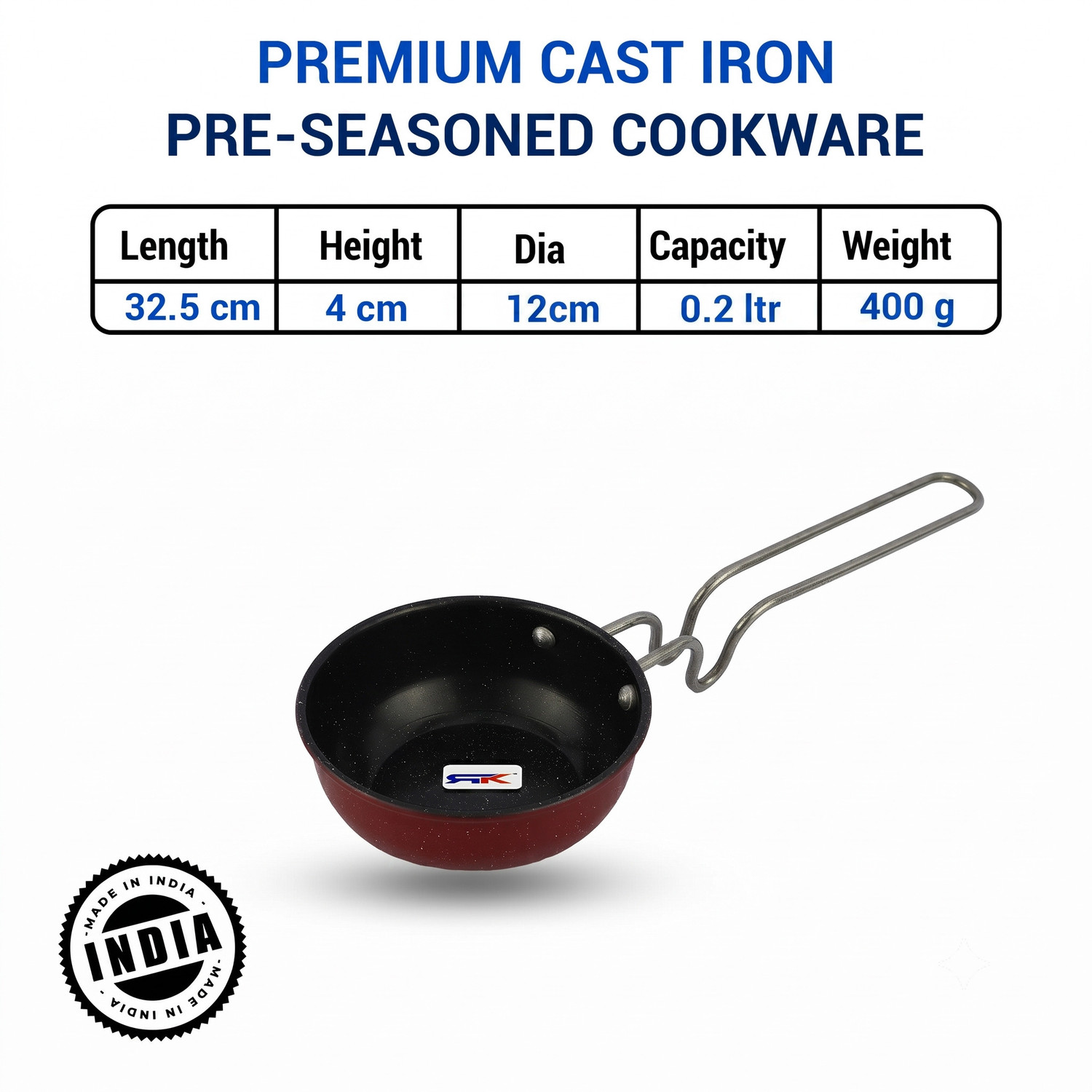 Image of Rk Cast Iron Nonstick Tadka Pan | Induction Friendly Cookware Tadka Pan 12 cm diameter 0.2 L capacity