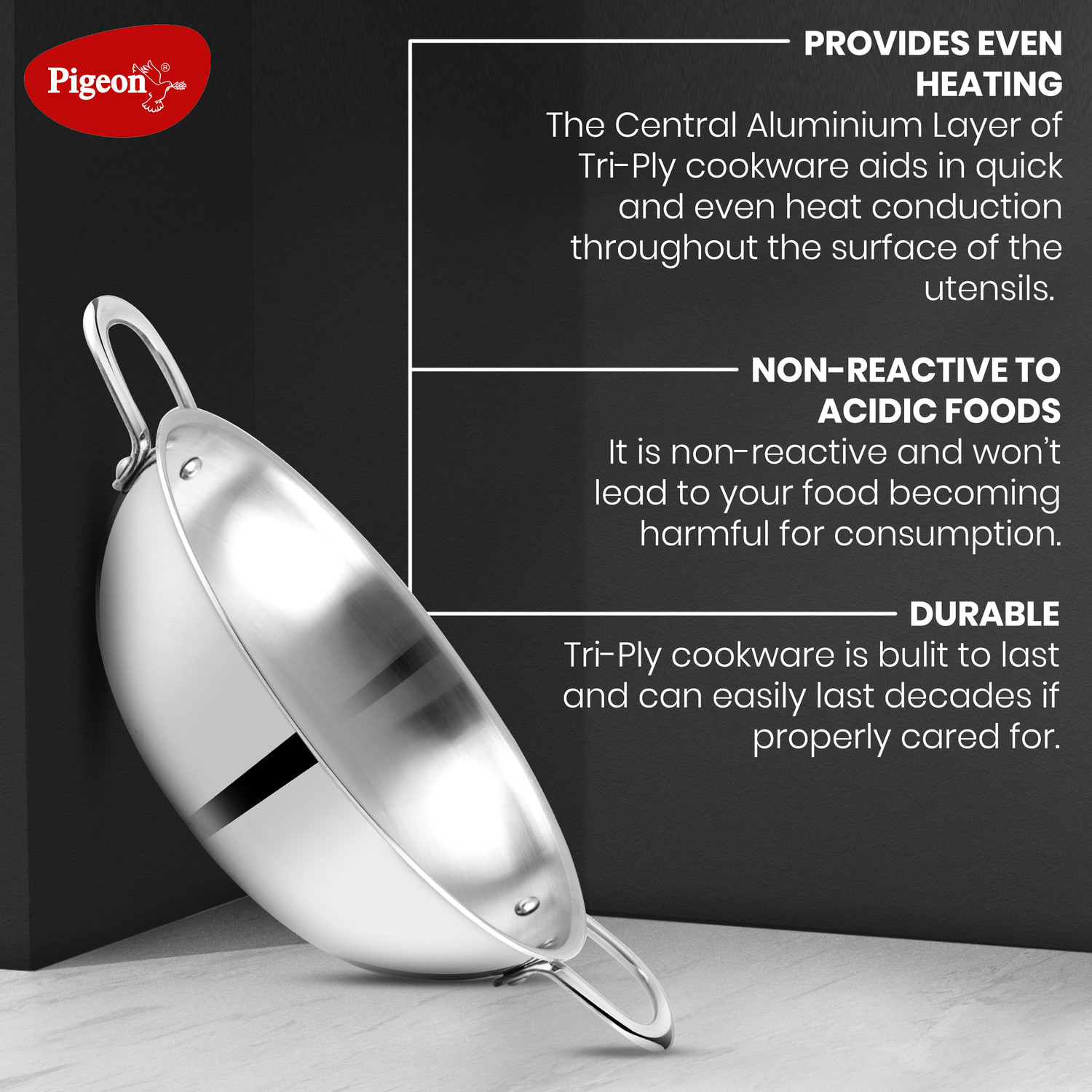 Image of Pigeon Kadhai 26 cm diameter with Lid 2.8 L capacity