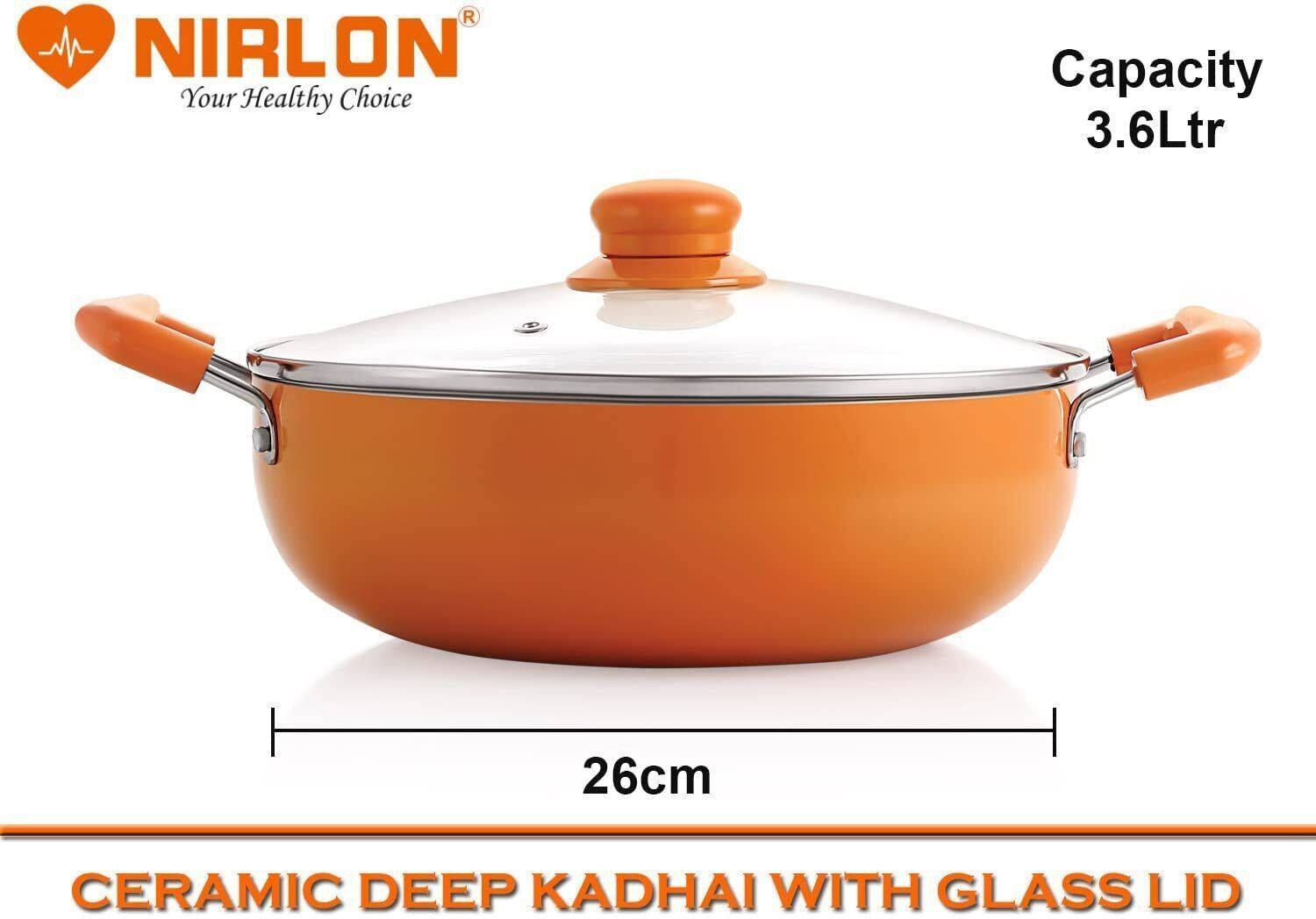 NIRLON 3.6L Orange Ceramic Non-Stick Kadhai 26cm - Image 2