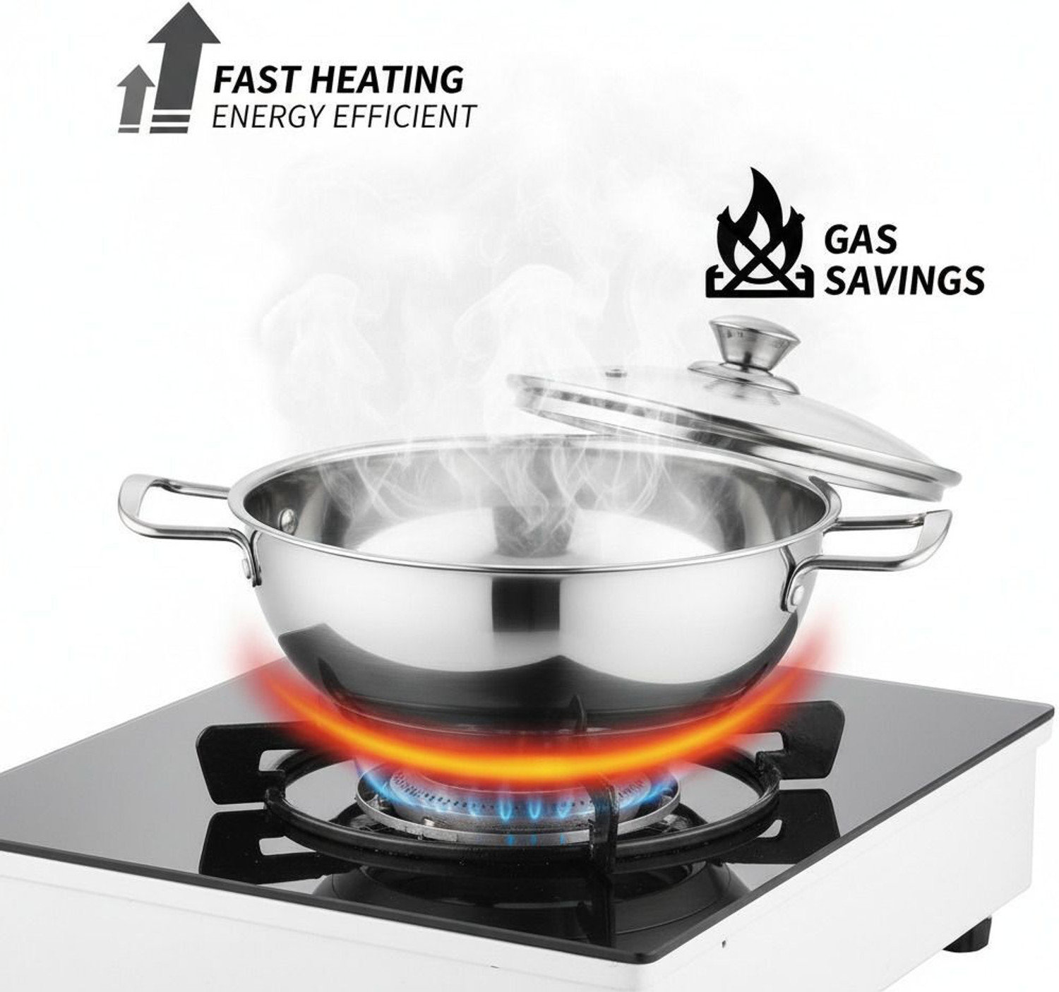 Image of MAXSUN Induction Base Stainless Steel Kadai - Heavy Gauge Design m12 Kadhai 9 cm diameter with Lid 3 L capacity