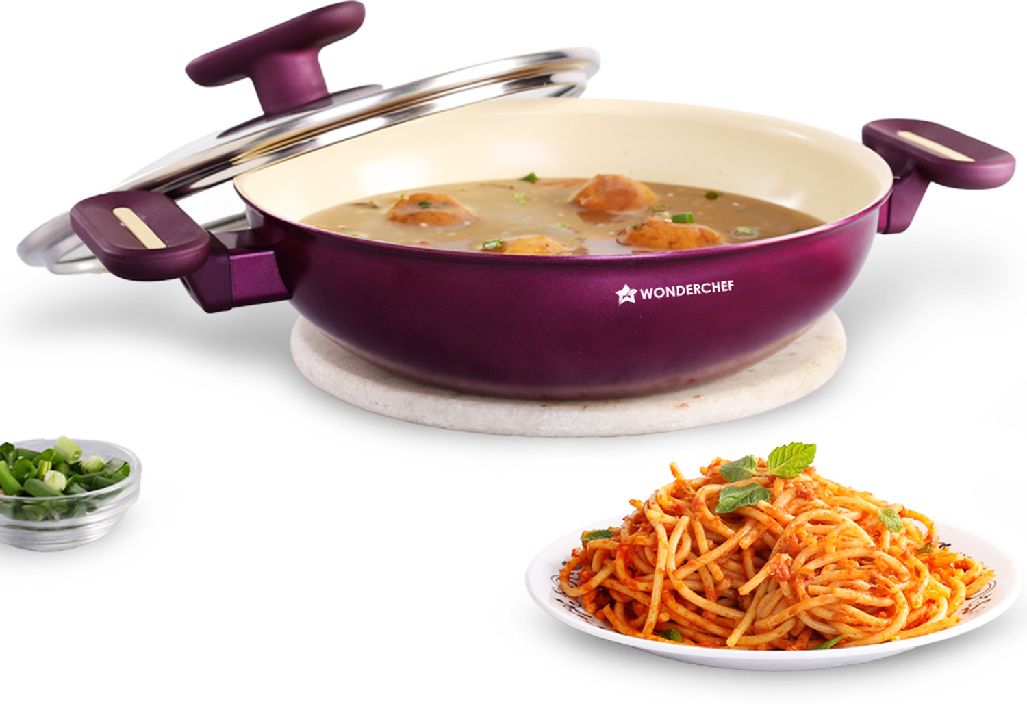Image of WONDERCHEF Bellagio Kadhai 24 cm diameter with Lid 2.6 L capacity