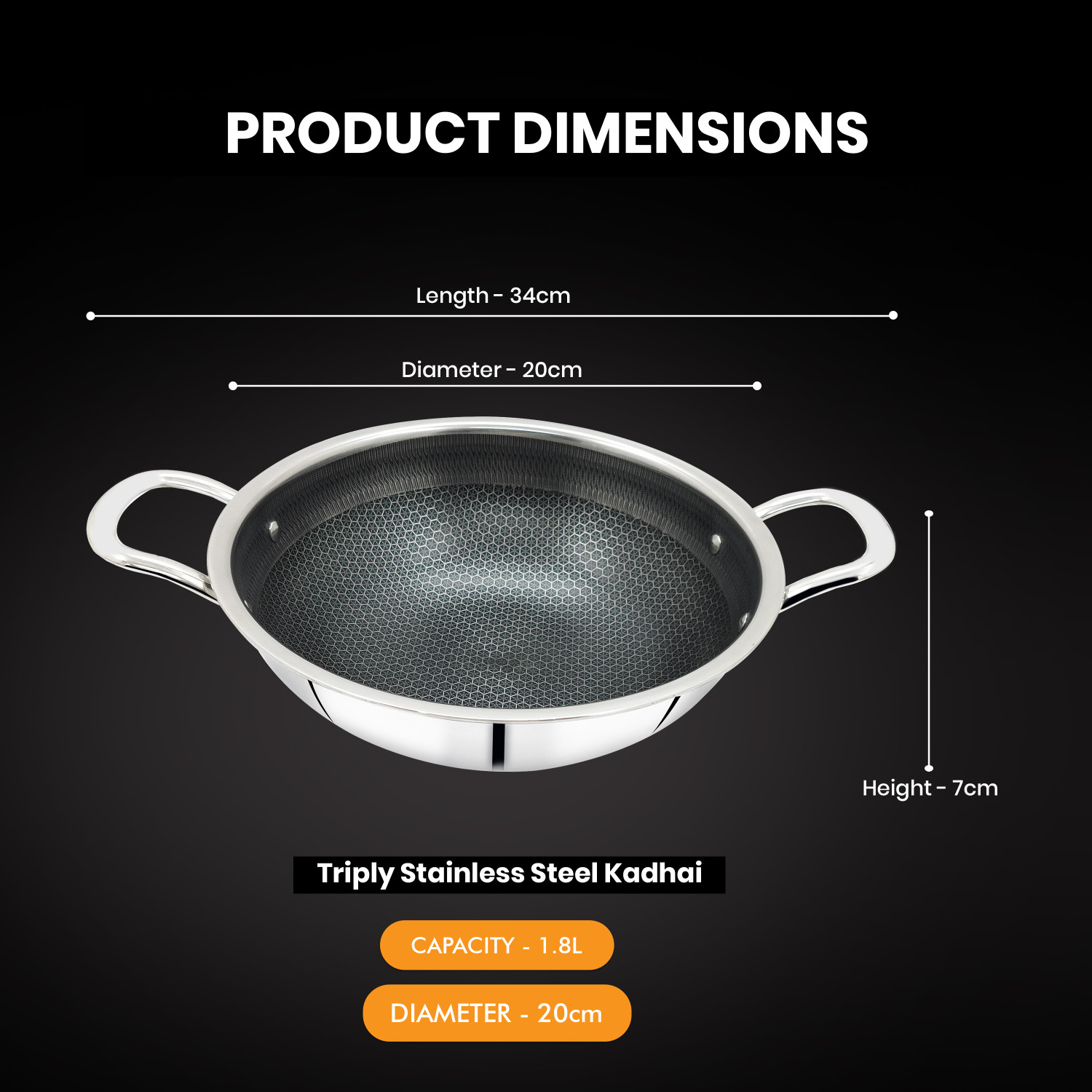 Image of Sigri-wala Cook Healthy Honeycomb Mesh Kadhai 20 cm diameter 1.8 L capacity