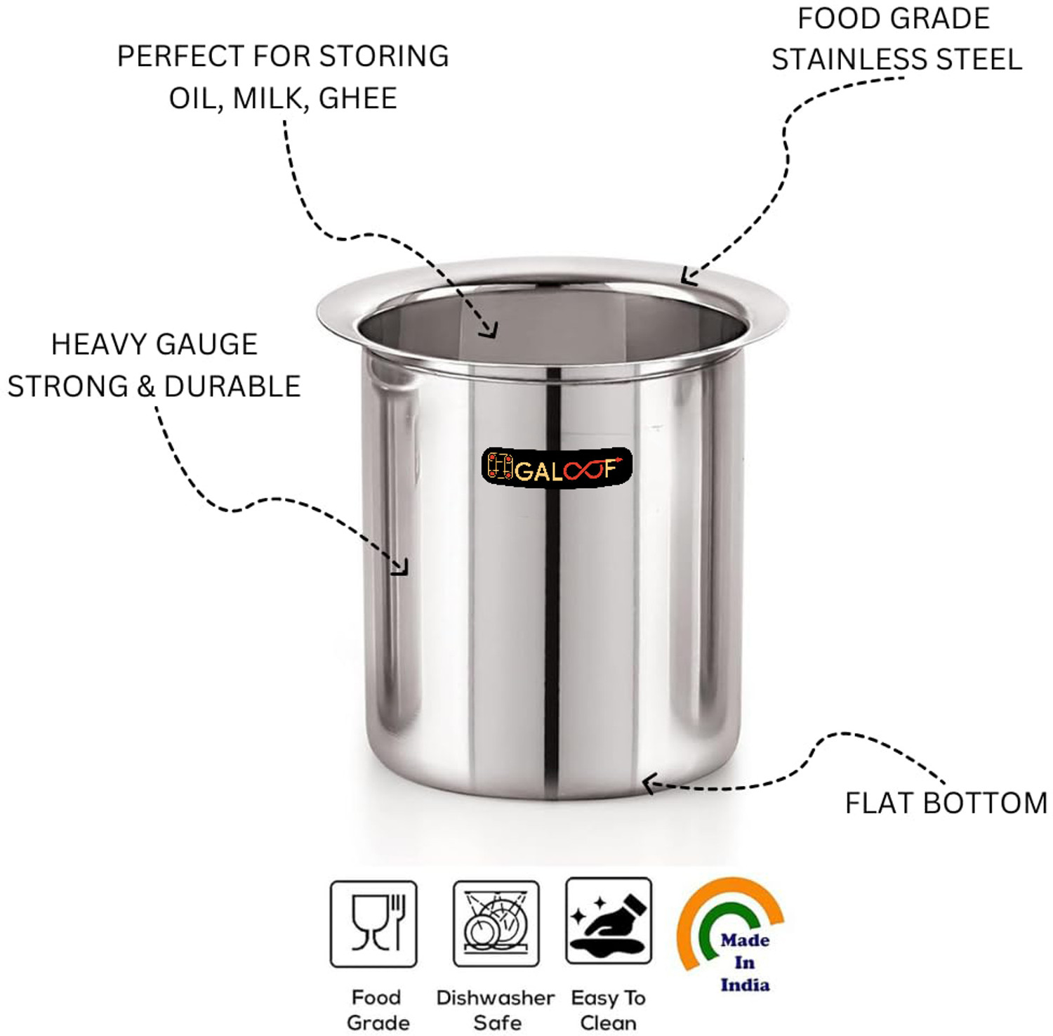 Image of GALOOF Stainless Steel Milk Pot Set with Lid 1L 1.3L 1.7L Heavy Gauge Milk Boiler Tope /Bhagona /Patila Set with Lid 1 L, 1.3 L, 1.7 L capacity 10 cm, 11 cm, 12 cm diameter