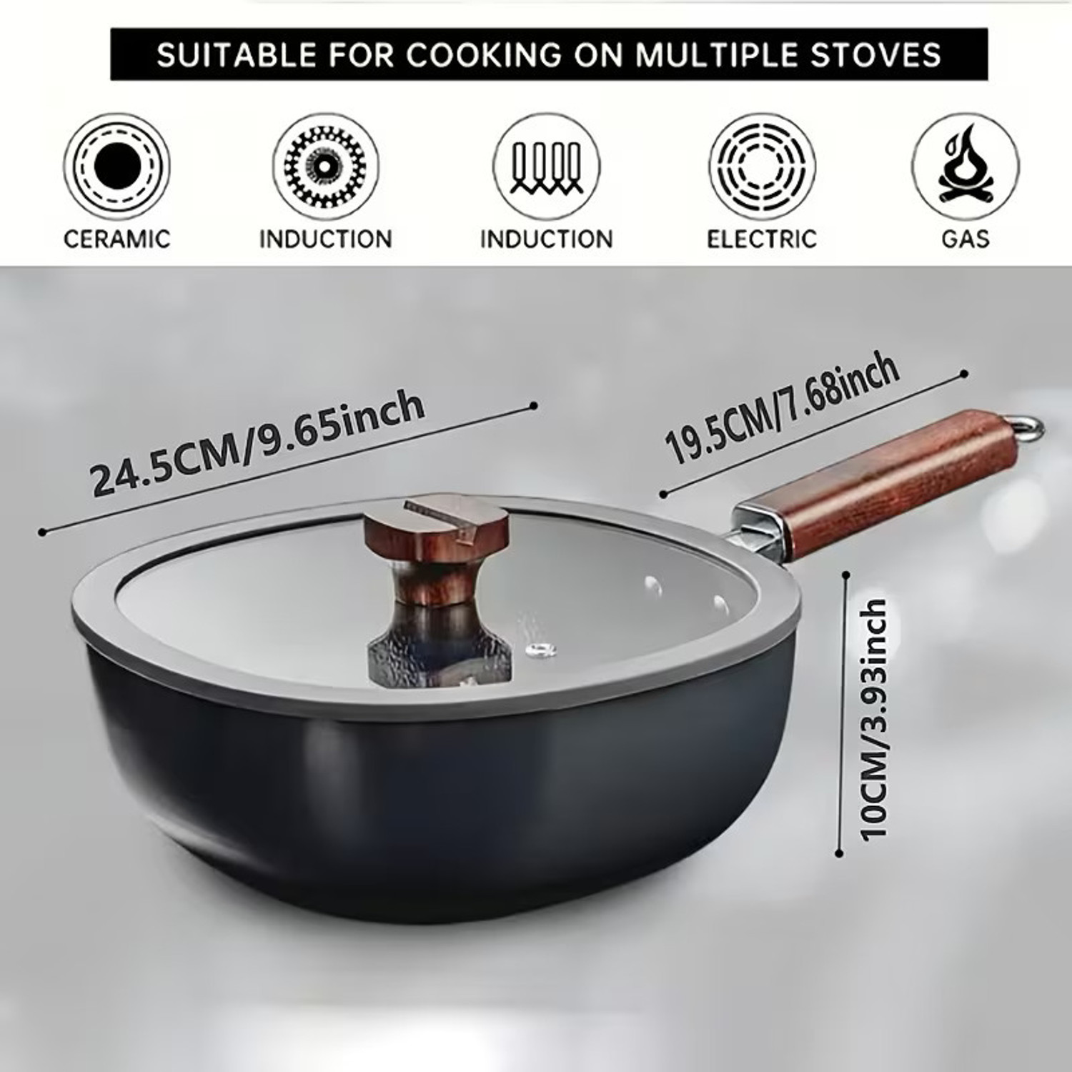 Image of Bonsly Pre-Seasoned Iron Wok with Strong Wooden Handle Induction Bottom Non-Stick Coated Cookware Set
