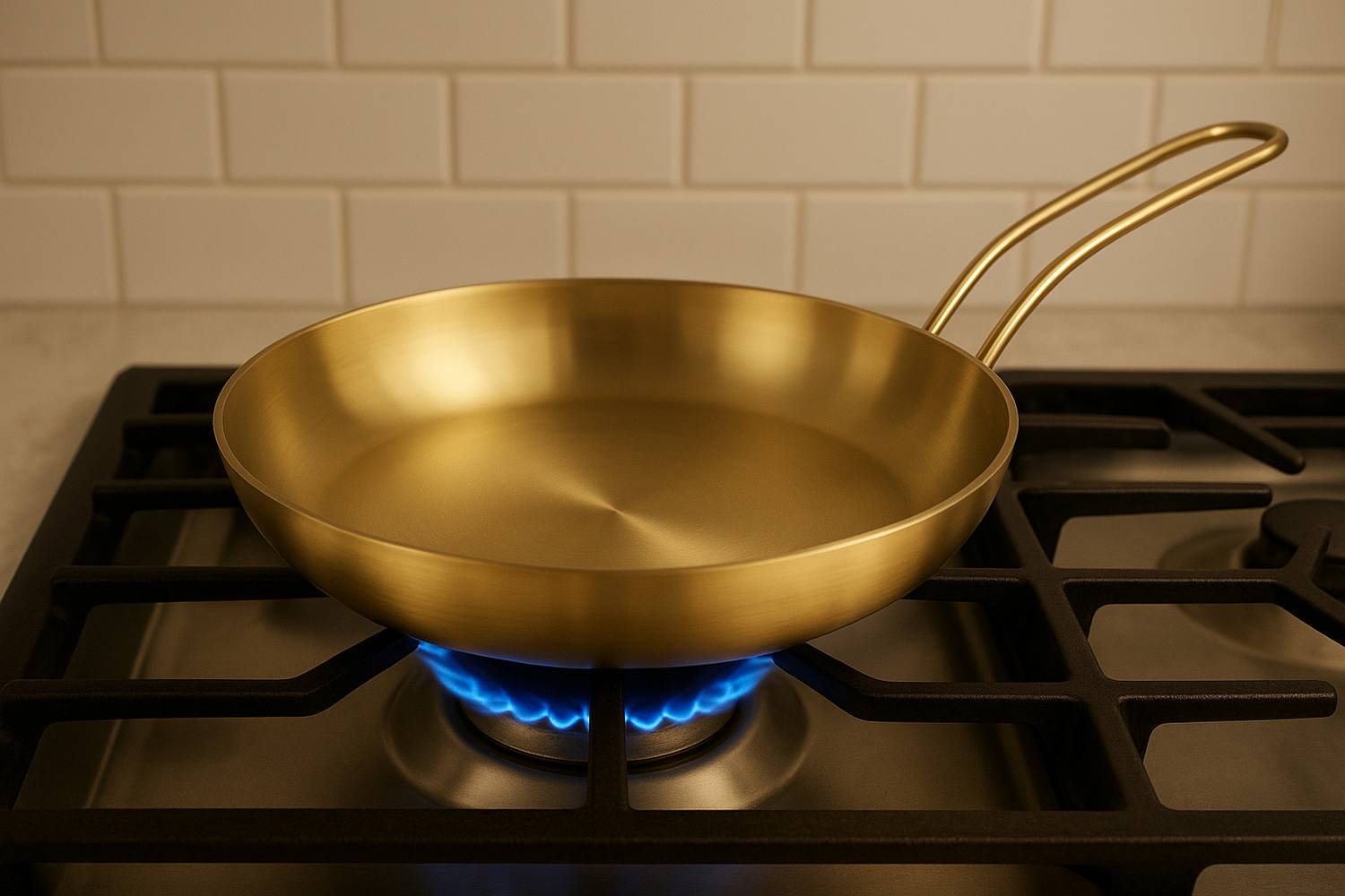 HEVASNEK Golden Stainless Steel Skillet Nonstick Frying Pan Fry