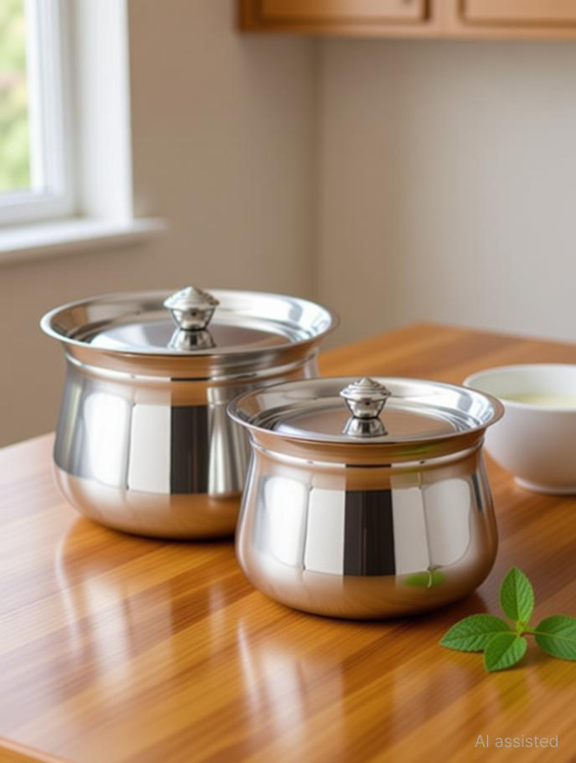 Image of AadiVeer 20G Stainless Steel Handi | Milk Pot | Steel Pot | Dahi Handi With Lid Pot 12 cm, 13 cm diameter 0.7 L, 1 L capacity with Lid