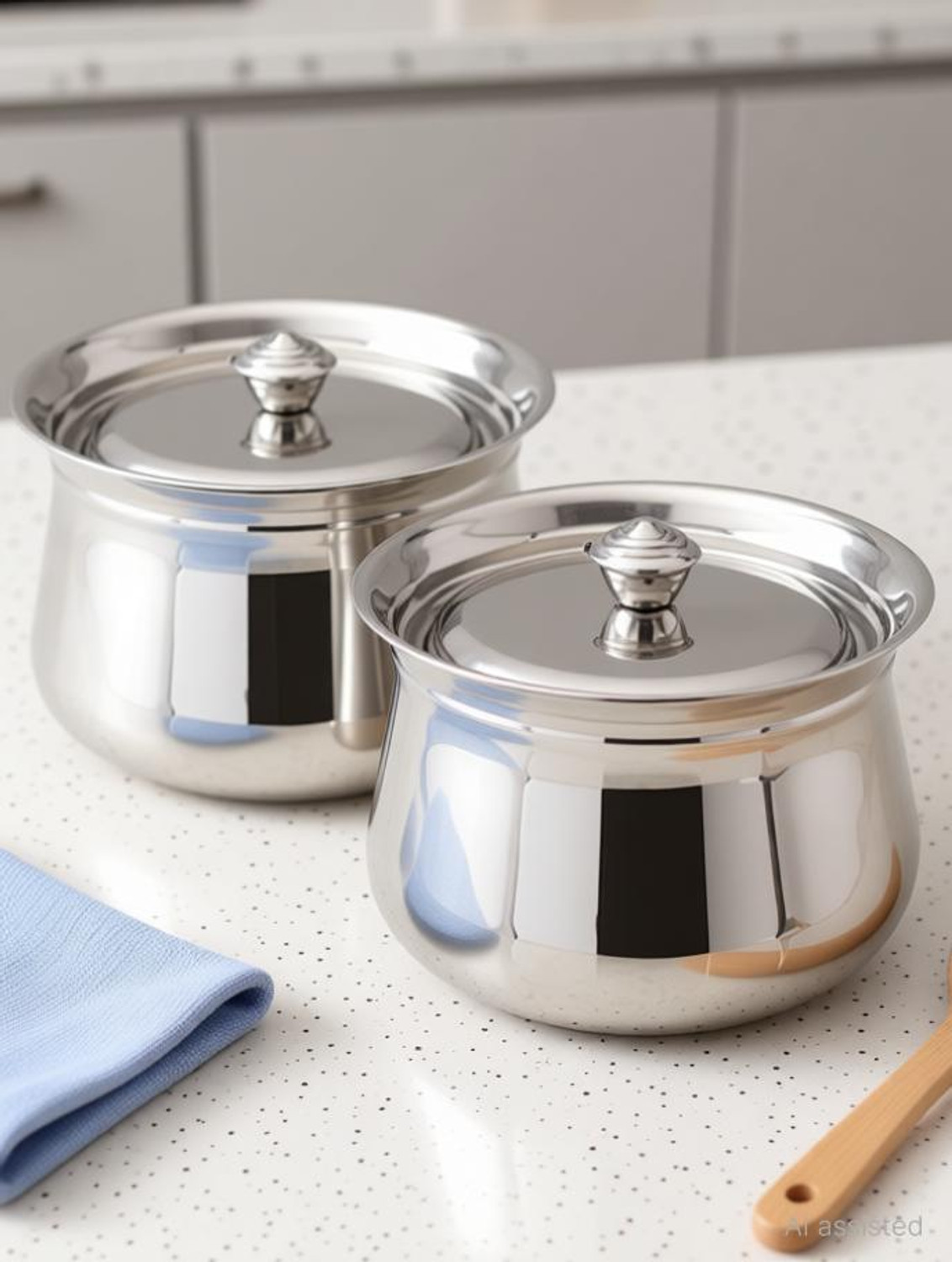 Image of AadiVeer 20G Stainless Steel Handi | Milk Pot | Steel Pot | Dahi Handi With Lid Pot 12 cm, 13 cm diameter 0.7 L, 1 L capacity with Lid