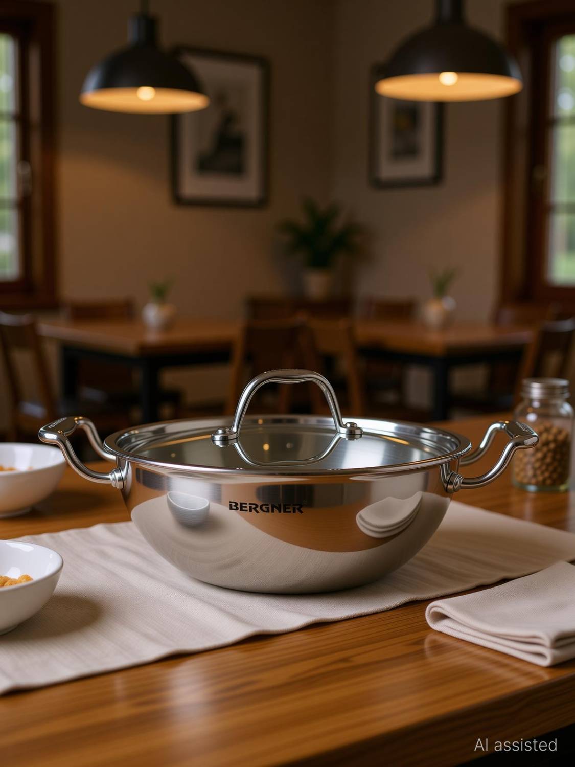 BERGNER Argent Tri-ply Stainless Steel 22cm (2L) Kadai with Lid | Kadhai 22 cm diameter with Lid 2 L capacity