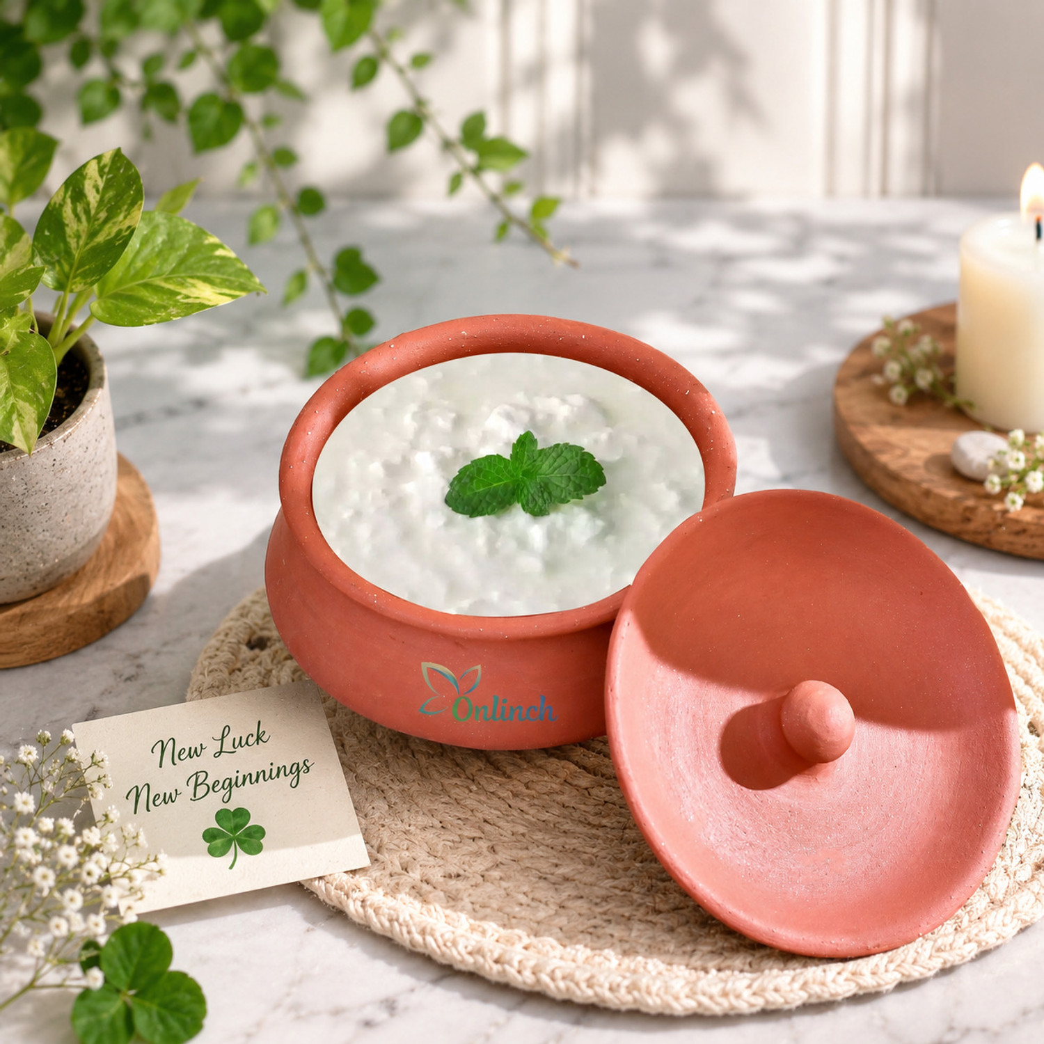 Image of Onlinch 2000 ML Handi Dhai jamane ke handi for clay Handi 2 L with Lid