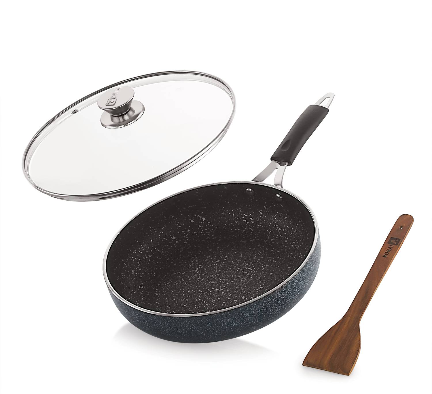 iVBOX Ruff & Tuff 4mm-Thick Non-Stick induction Bottom Frying Pot with Glass Lid Fry Pan 26 cm diameter with Lid 2 L capacity — Fry Pans & Cookware Sets