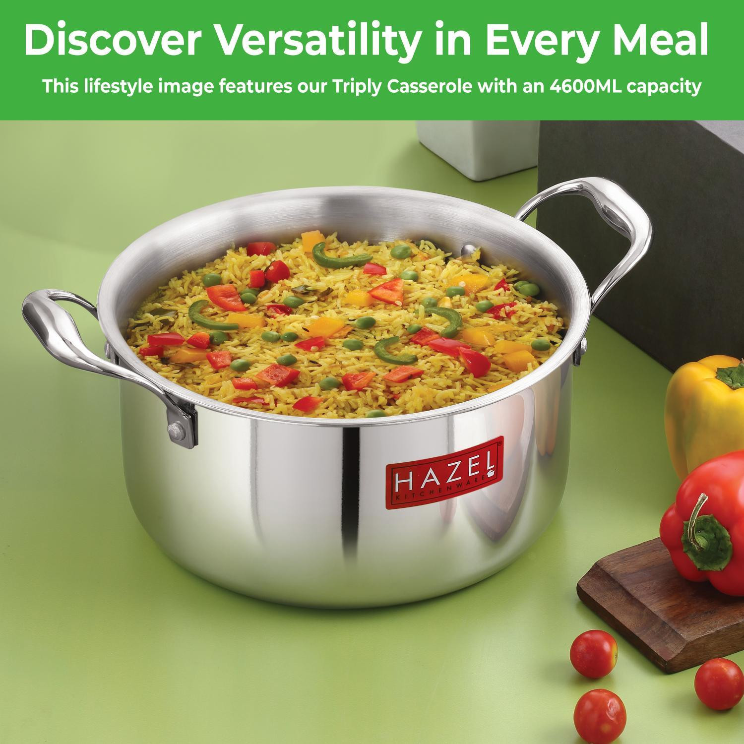 Image of HAZEL Stainless Steel Induction Bottom Tope with Handle, 20.5 cm Pot 20.5 cm diameter 3.6 L capacity