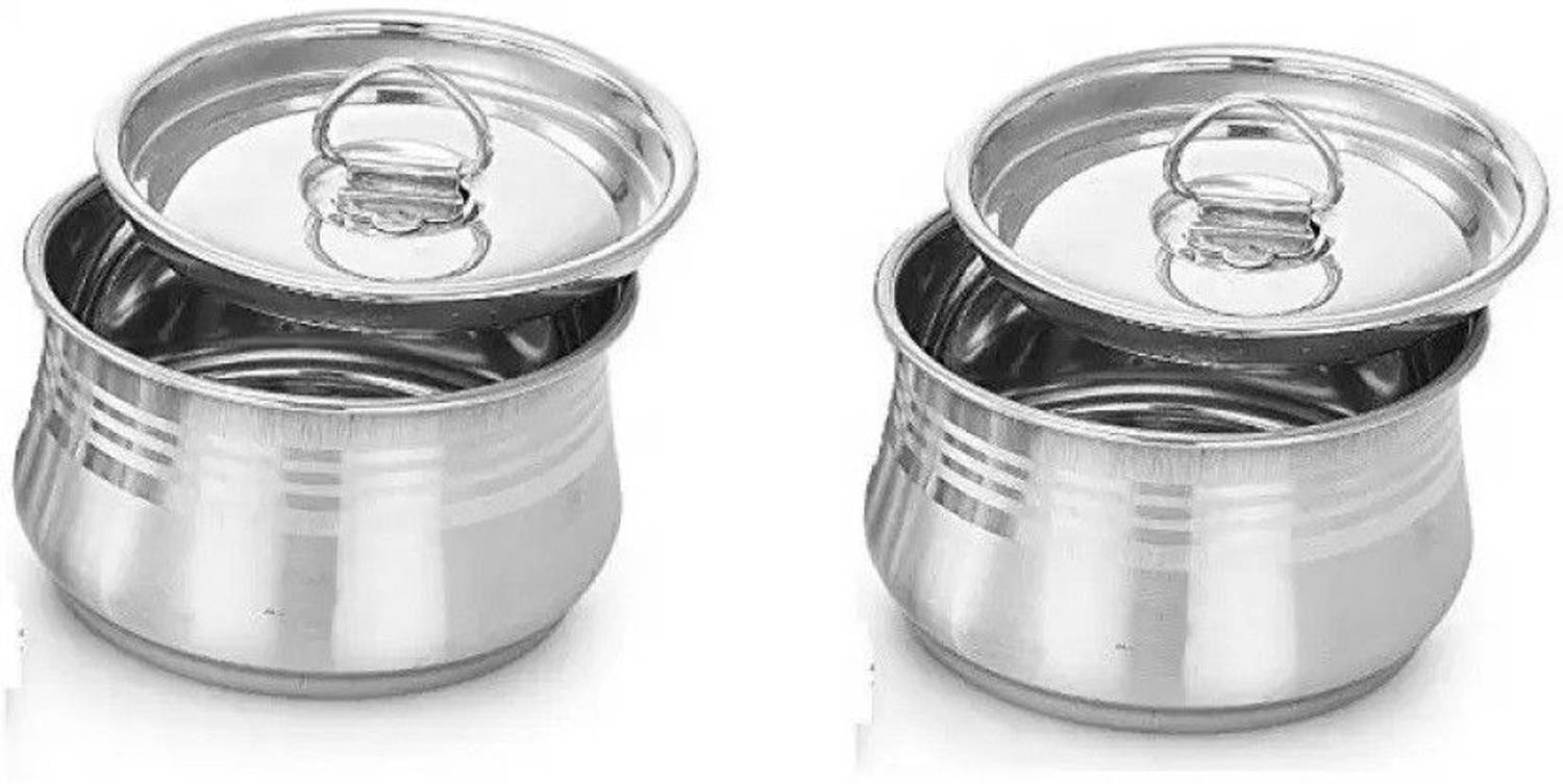 Bhavana Stainless Steel Pot 500 ML (Pack of 2) Handi 500 L with Lid