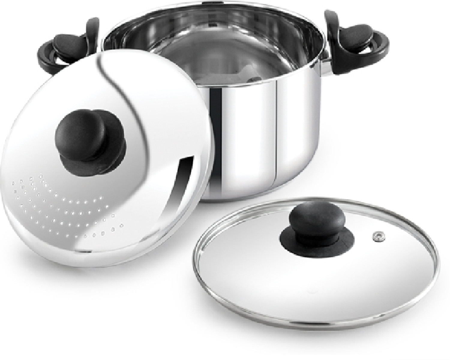 Image of Praylady Praylady Stainless Steel Strainer Pot 3L with Glass Lid - Induction Cooking Pot Pot 20 cm diameter 3 L capacity with Lid