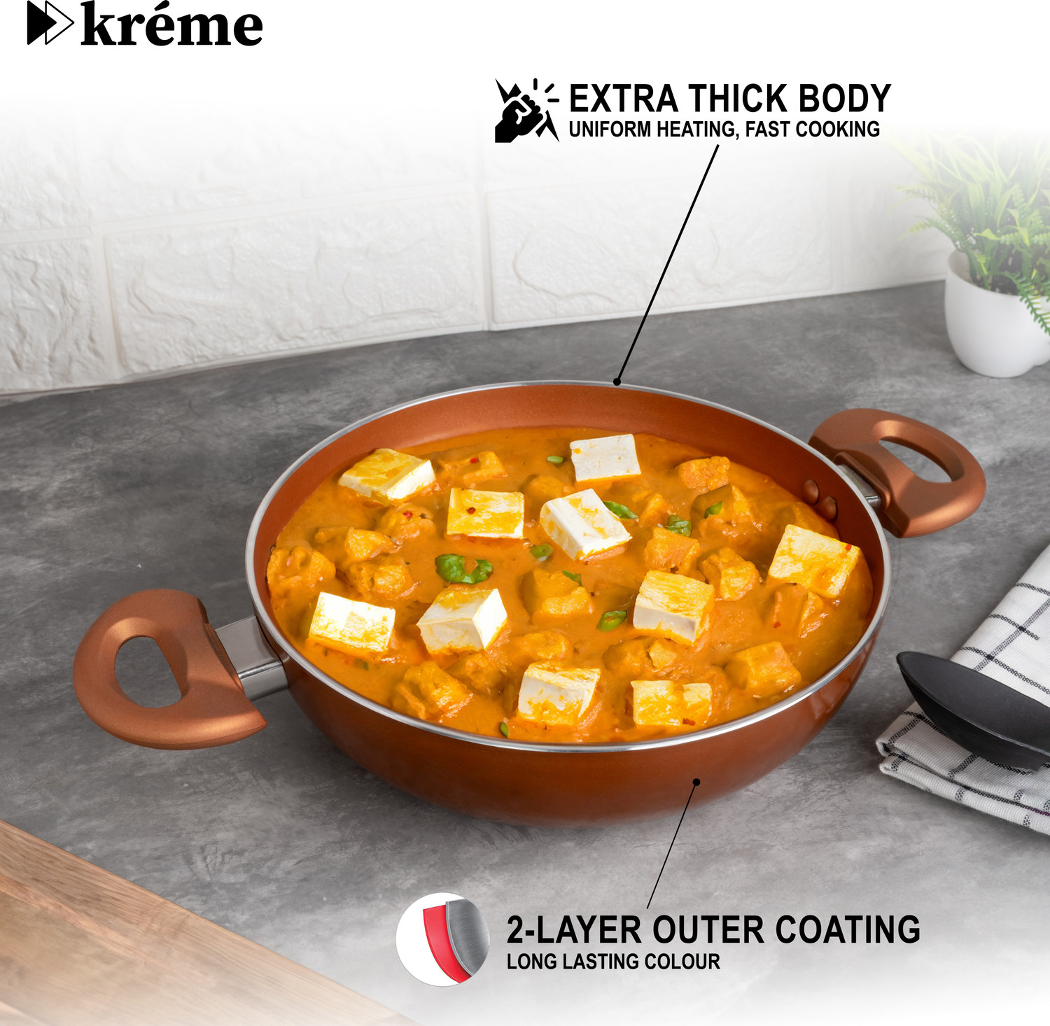 Image of Kreme Sonet Kadhai 2.5 Litre 24 cm diameter with Lid Kadhai 24 cm diameter with Lid 2.5 L capacity