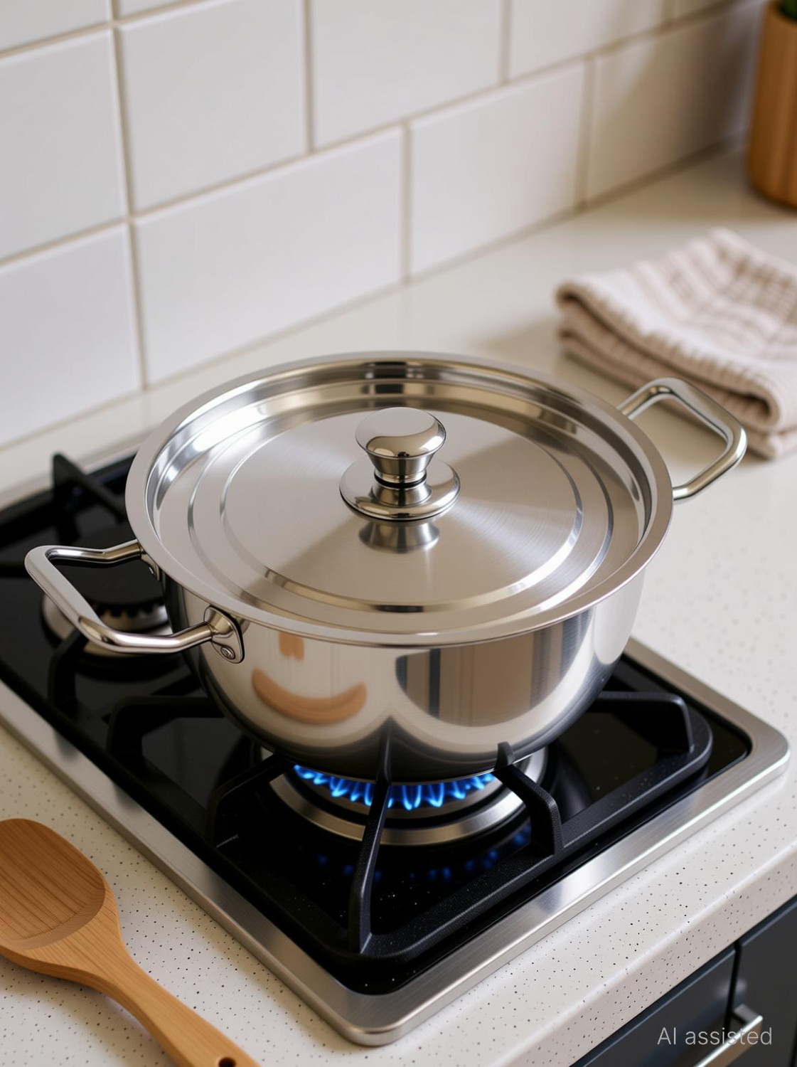 Image of THANGAM Stainless Steel Induction Kadhai with Lid & Handle 2.8L Non Stick Kadai Cooking Kadhai 24 cm diameter with Lid 2800 L capacity (Stainless Steel, Non-stick, Induction Bottom)