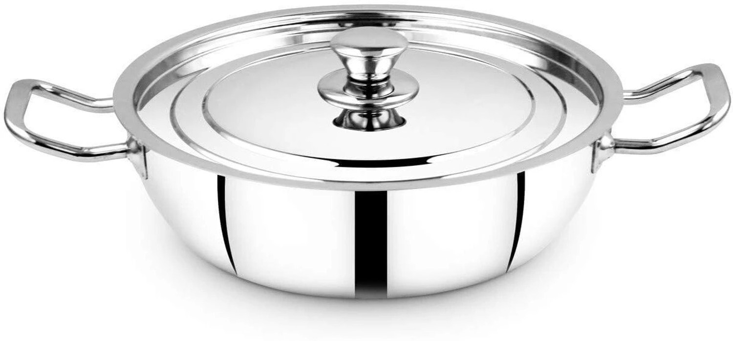 Image of THANGAM Stainless Steel Induction Kadhai with Lid & Handle 2.8L Non Stick Kadai Cooking Kadhai 24 cm diameter with Lid 2800 L capacity (Stainless Steel, Non-stick, Induction Bottom)