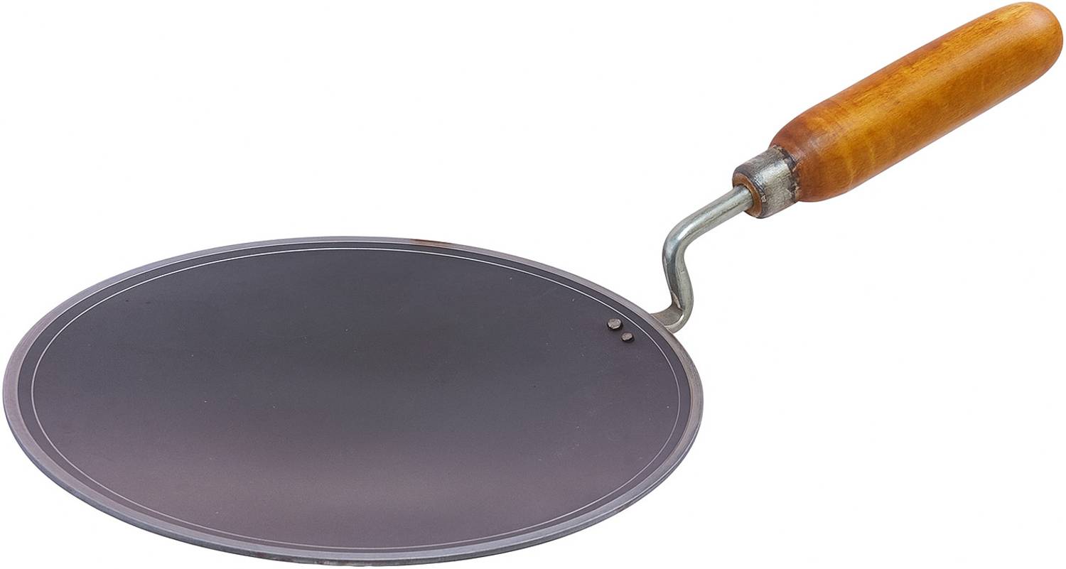 BARTN ASHA Pure Iron Tawa -Wooden Handle, Non-Toxic, No Chemical Layers, Heavy, 1.1 KG Tawa 27 cm diameter — Tawa & Griddles