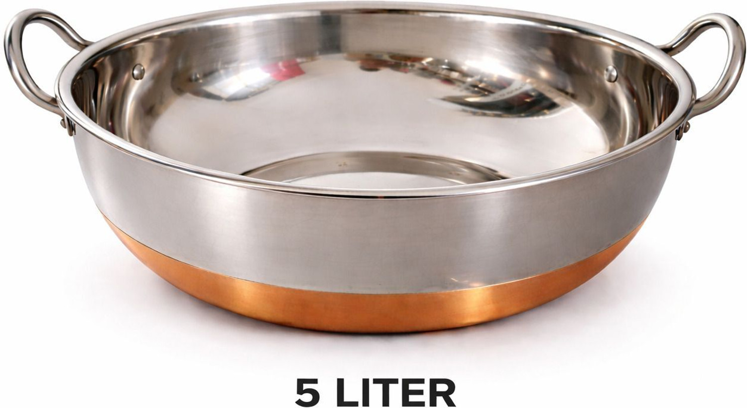 Image of Steelika Copper Bottom Stainless Steel Kadhai Pot Pans with Handle Kadhai 25 cm diameter 5 L capacity