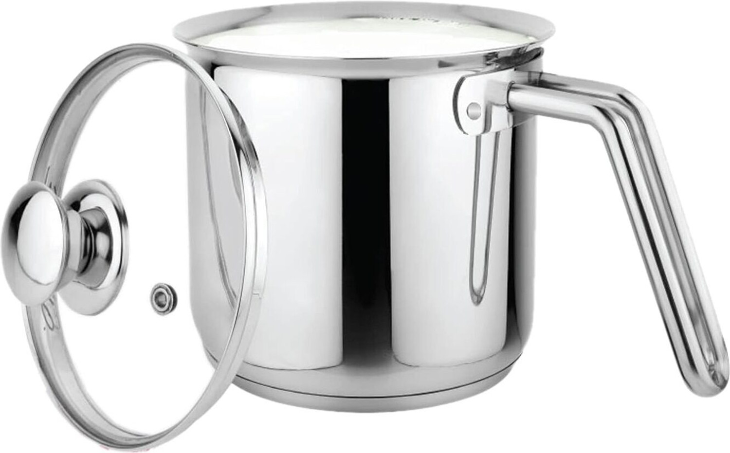 Image of PRABHA Heavy Gauge Encapsulated Base Stainless Steel Plain Milk Pot Milk Boiler Pot 17 cm diameter 2.5 L capacity with Lid