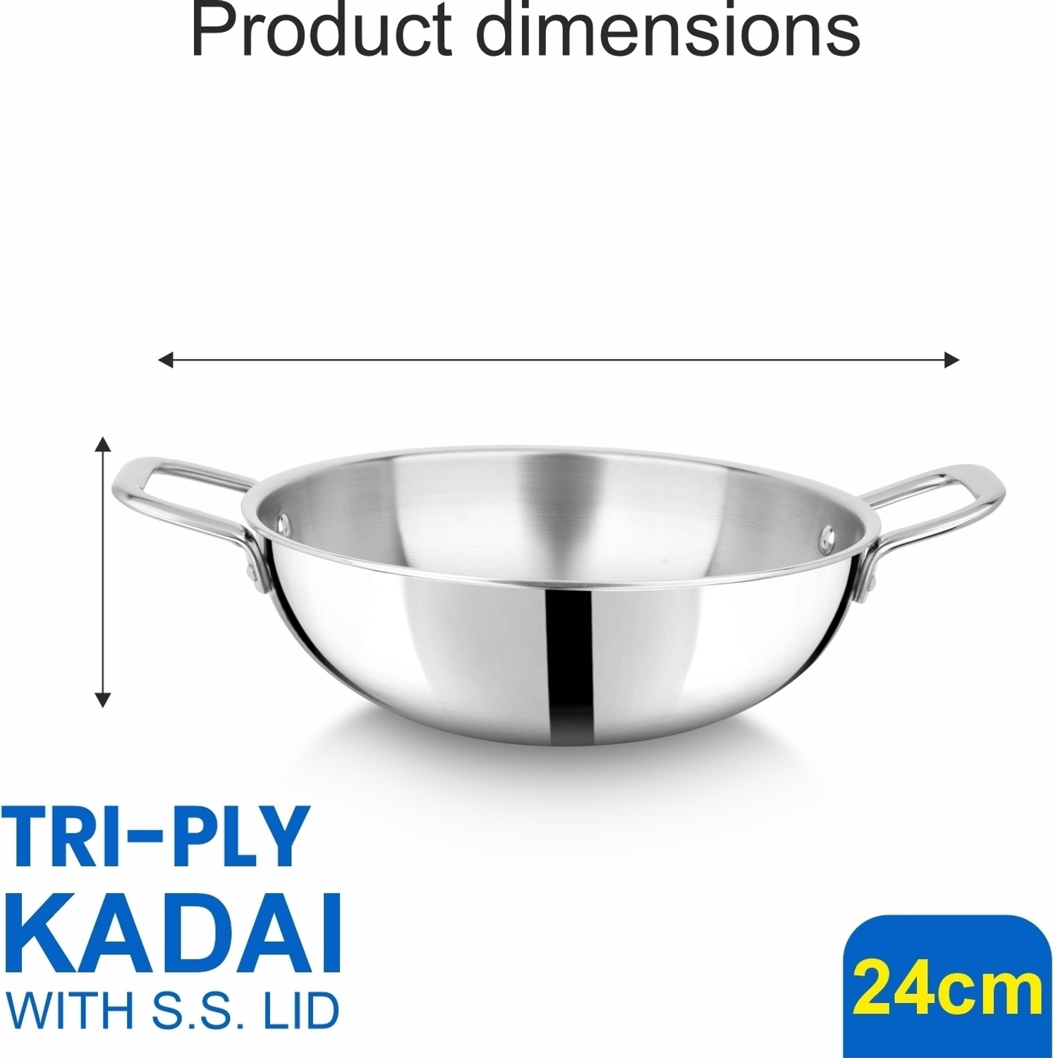 Image of Flipkart SmartBuy Triply Stainless Steel Extra Deep Kadai with Lid & Wide Grip Handles Kadhai 24 cm diameter with Lid 3.3 L capacity