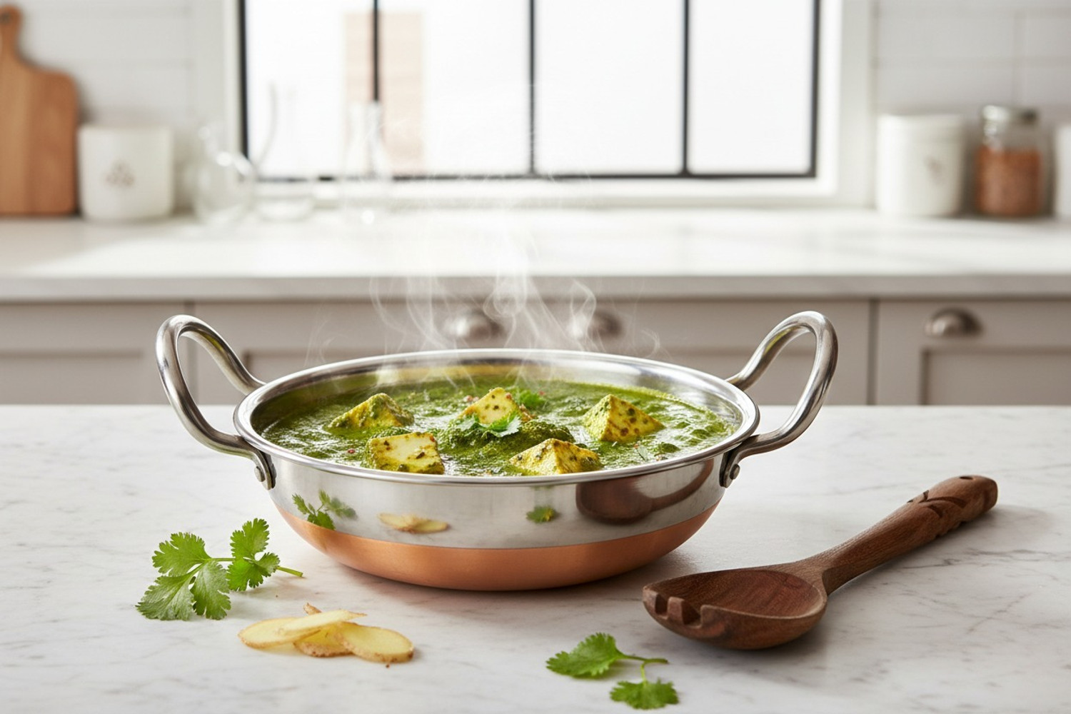 Image of KICHENLY Copper Bottom Stainless Steel Kadhai Pot Pans with Handle Kadhai 25 cm diameter 4.5 L capacity
