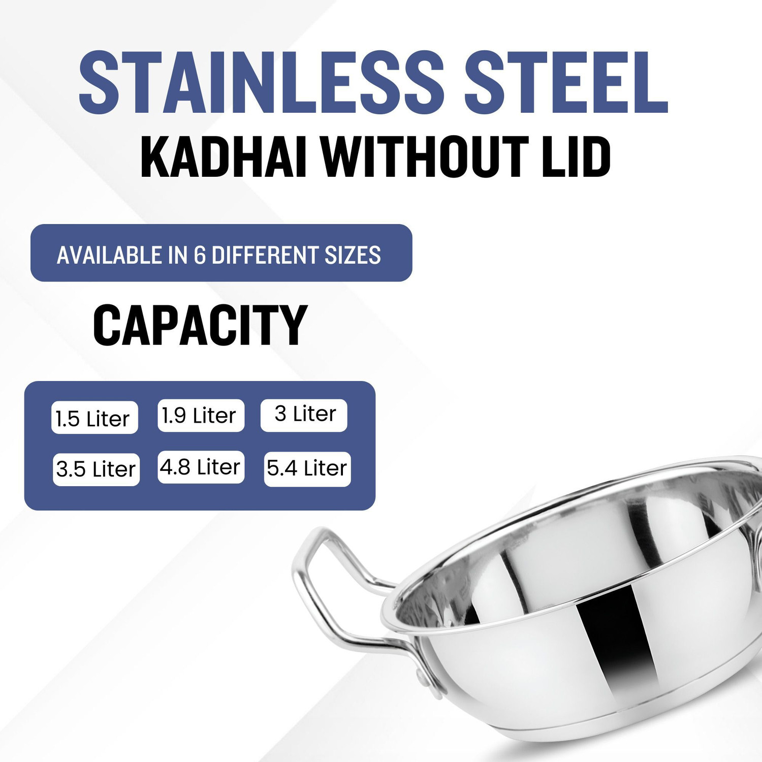 Image of PRABHA Kadai for Cooking | Steel Kadhai | Heavy Induction Base Stainless Steel Kadhai Kadhai 18.5 cm diameter 1.5 L capacity