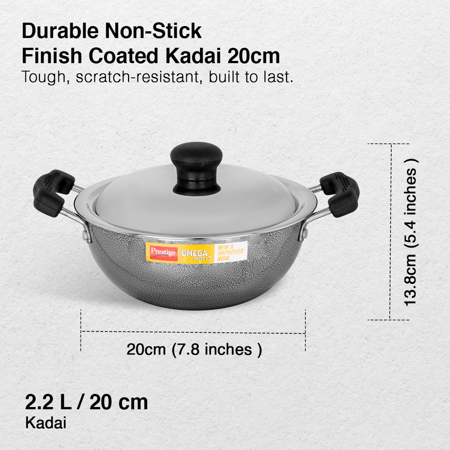 Image of Prestige Omega Select Plus Kadhai 20 cm diameter with Lid 2.2 L capacity