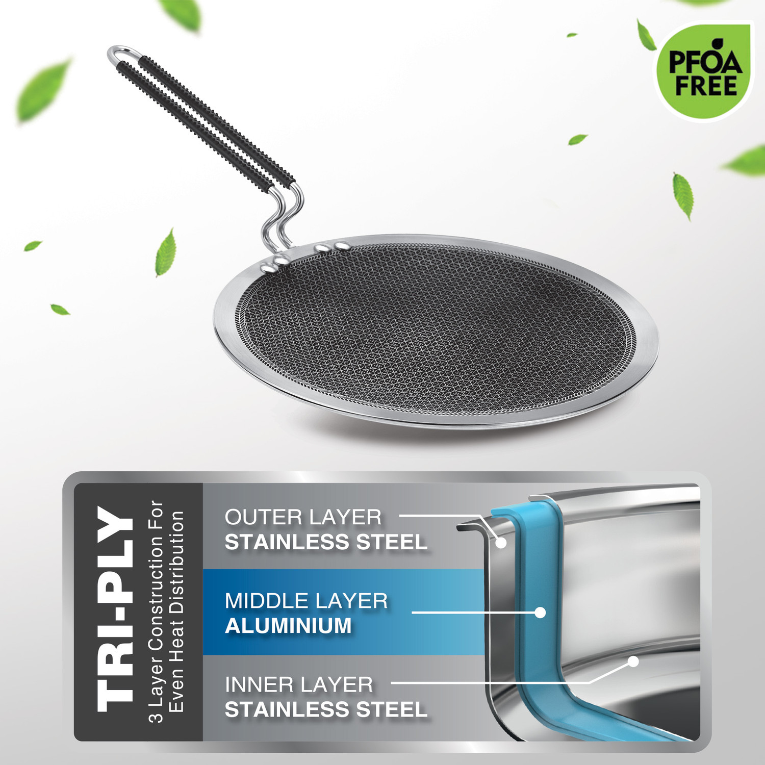 Image of MILTON ProCook Triply Hexa Tech Induction Stainless Steel Concave Tawa, 24 cm Tawa 24 cm diameter