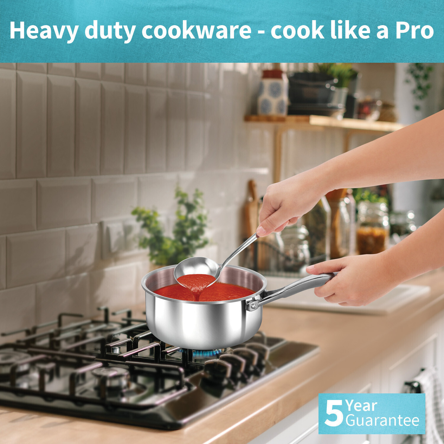 Image of Hawkins Pro 1.5 L Sauce Pan, TriPly Stainless Steel Tea Pan / Milk Pan, Silver (PSSP15S) Sauce Pan 16 cm diameter with Lid 1.5 L capacity