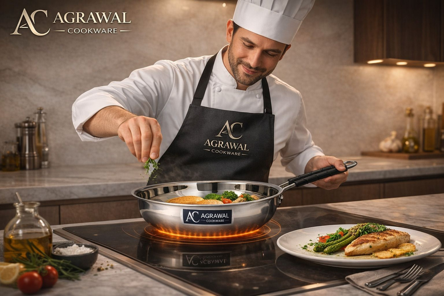 Image of AGRAWAL COOKWARE Heavy Gauge Premium Stainless Steel Frying Pan, 1 Litres, Mirror Finish Fry Pan 20 cm diameter 1 L capacity