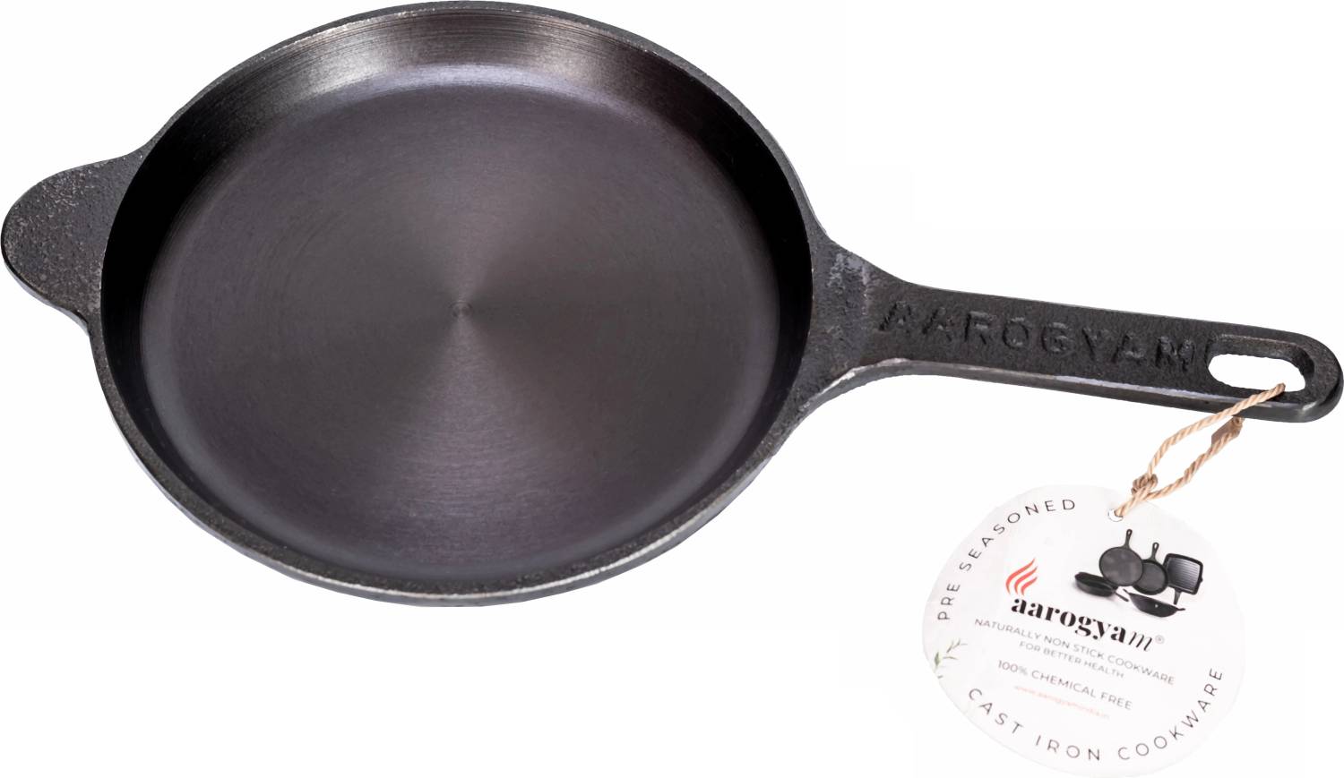 Aarogyam Cast Iron Tawa Pan for Omlette, Roti, Uttapam Shallow Fry Pan Flat Pan 20.32 cm diameter 1 L capacity