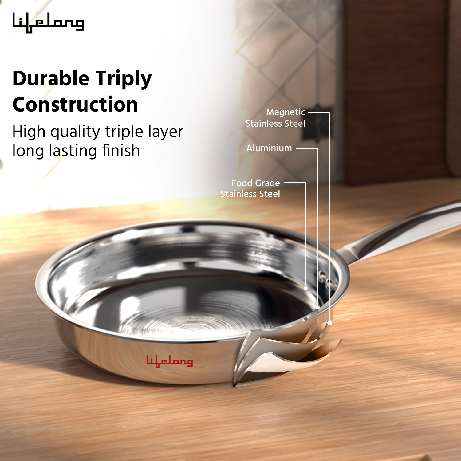 Image of Lifelong Triply LLOTPFP22 Fry Pan 22 cm diameter 1.25 L capacity
