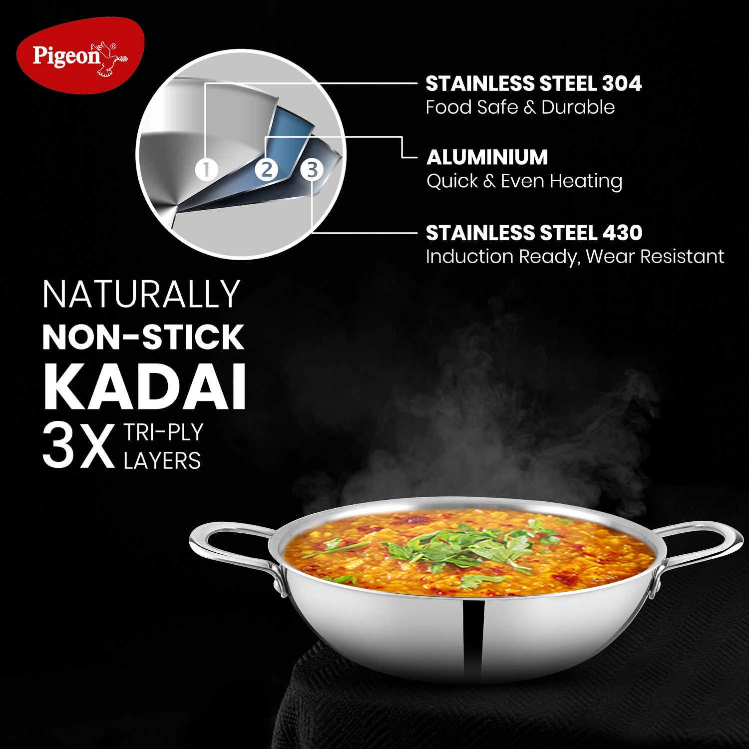 Image of Pigeon Kadhai 26 cm diameter with Lid 2.8 L capacity