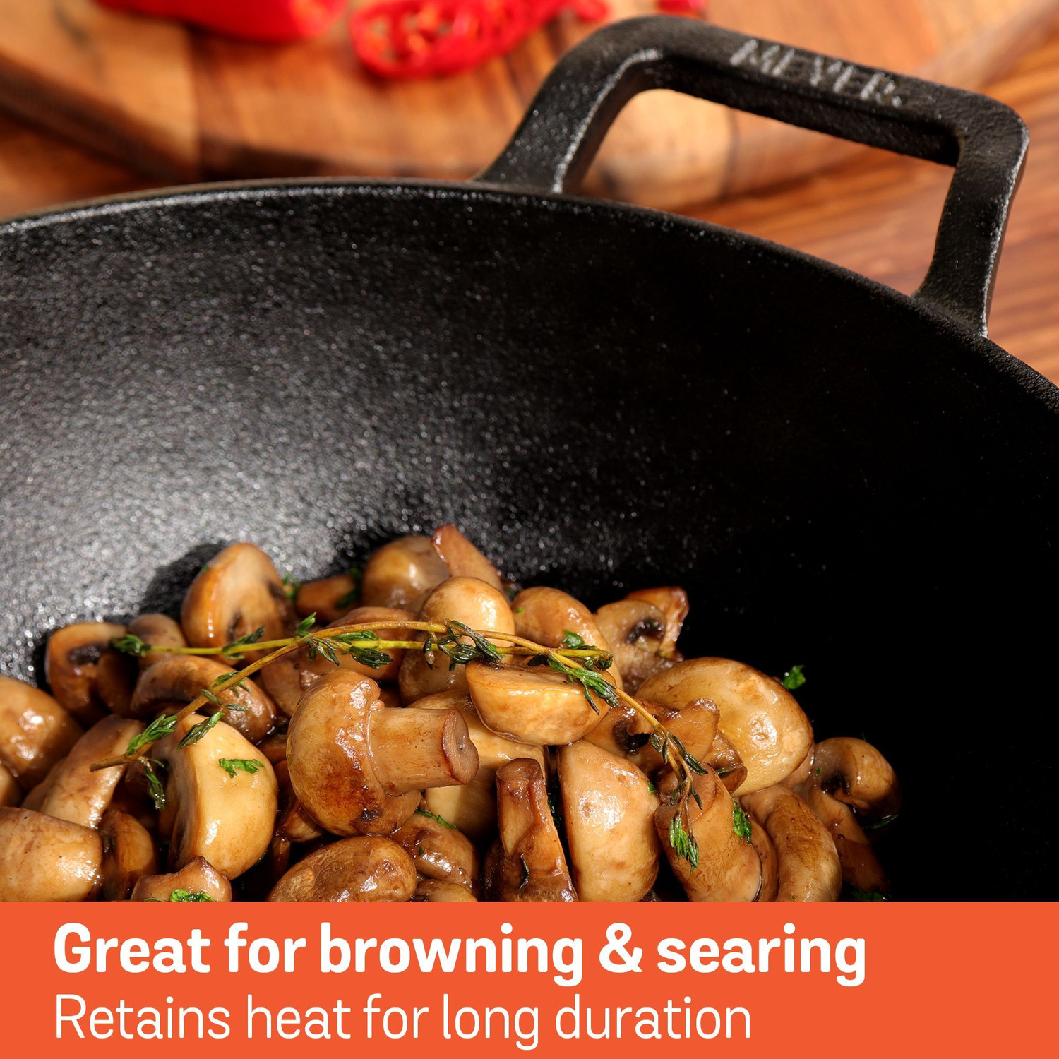 Image of Meyer Pre Seasoned Cast Iron Kadai|Iron Kadhai with Lid for Cooking and Stir Frying Kadhai 26 cm diameter with Lid 3 L capacity