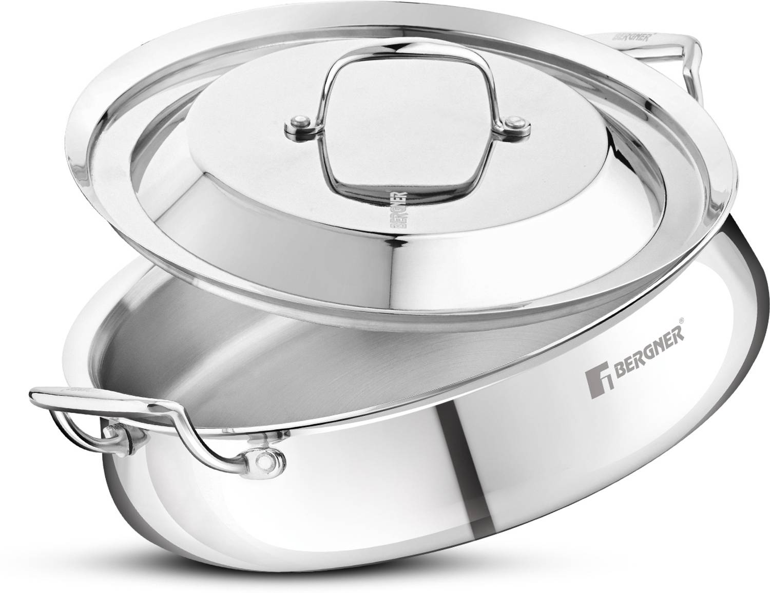 BERGNER Argent Samsara Triply Stainless Steel 28cm Shallow Rice Handi 4.25 L with Lid