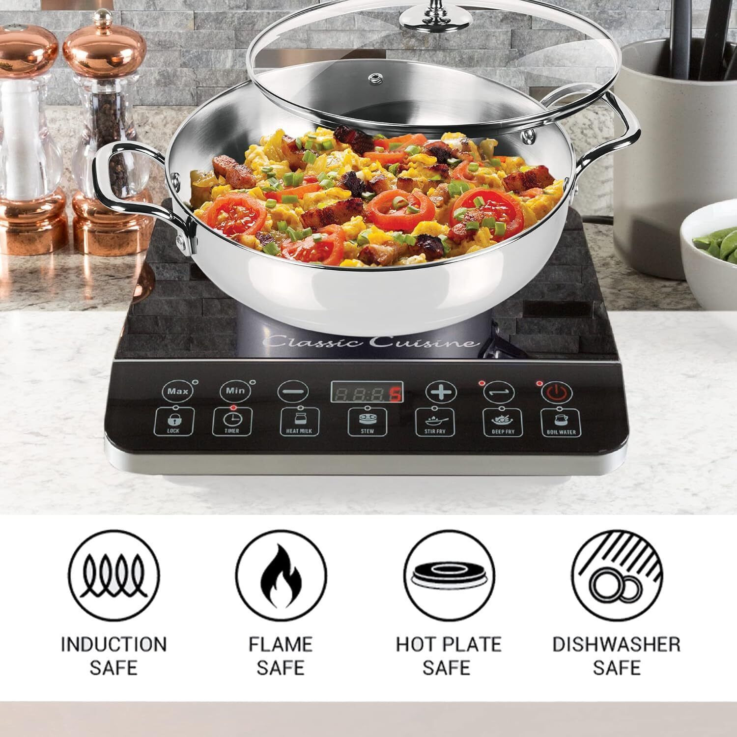 Image of MAXSUN Induction Base Stainless Steel Kadai - Heavy Gauge Design m12 Kadhai 9 cm diameter with Lid 3 L capacity