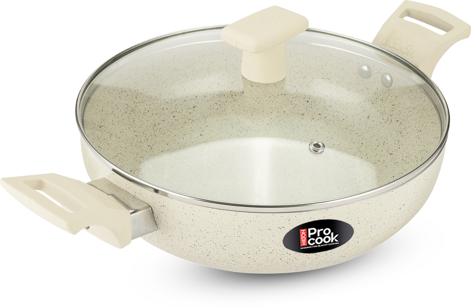 Image of MILTON Pro cook 24cm Ceramic Non Stick Kadhai With Lid Induction & Gas Friendly, Beige Kadhai 24 cm diameter with Lid 2.74 L capacity