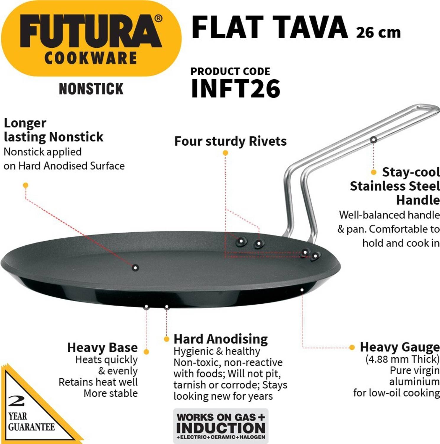 Hawkins Futura Flat (INFT26) Tawa 26 cm diameter — Tawa & Griddles