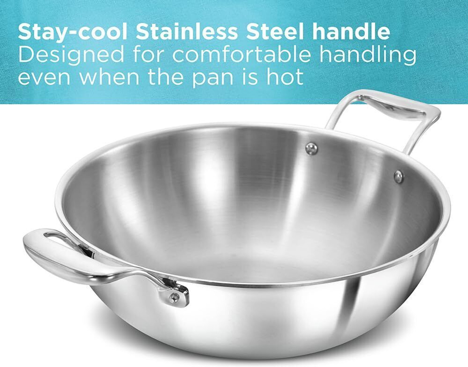 Image of Hawkins Pro Stainless Steel Handles and Stainless Steel Lid Kadhai 28 cm diameter with Lid 5 L capacity