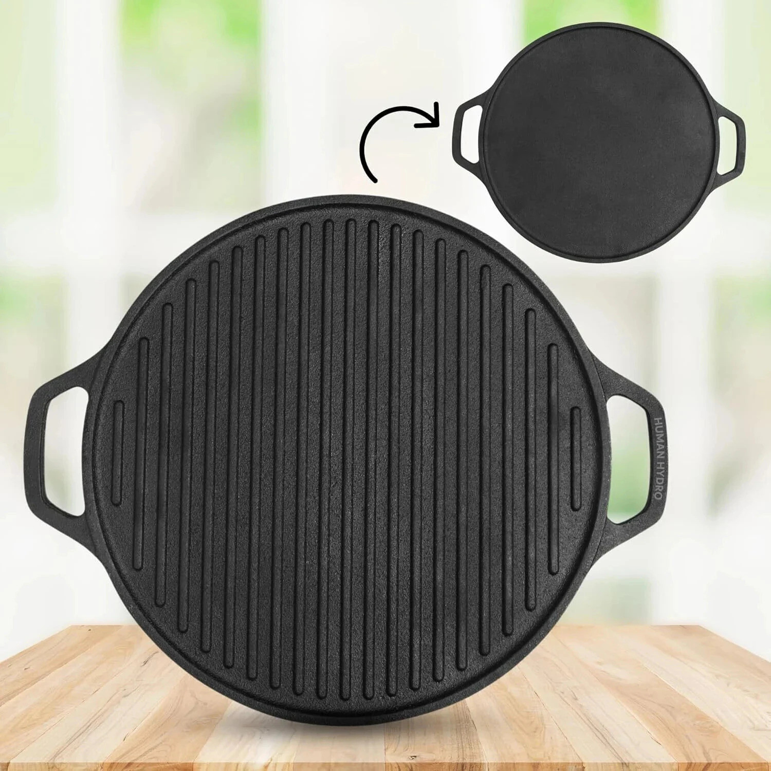Image of Human Hydro Cast Iron 2 in 1 Grill Tawa /Pan Tawa 30 cm diameter