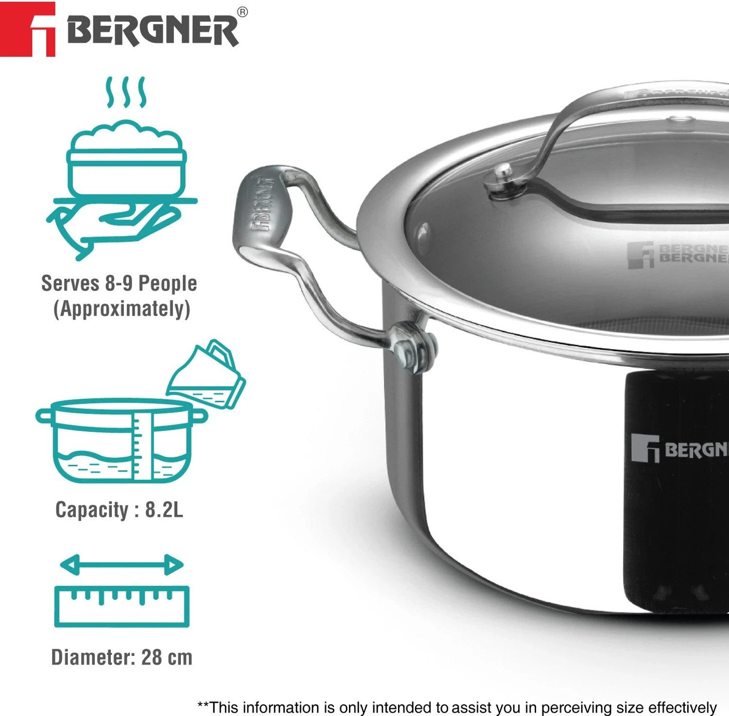 Image of BERGNER Hi-Tech Giro X Ceramic Casserole, Pan Protector Included | Pot 28 cm diameter 8.2 L capacity with Lid