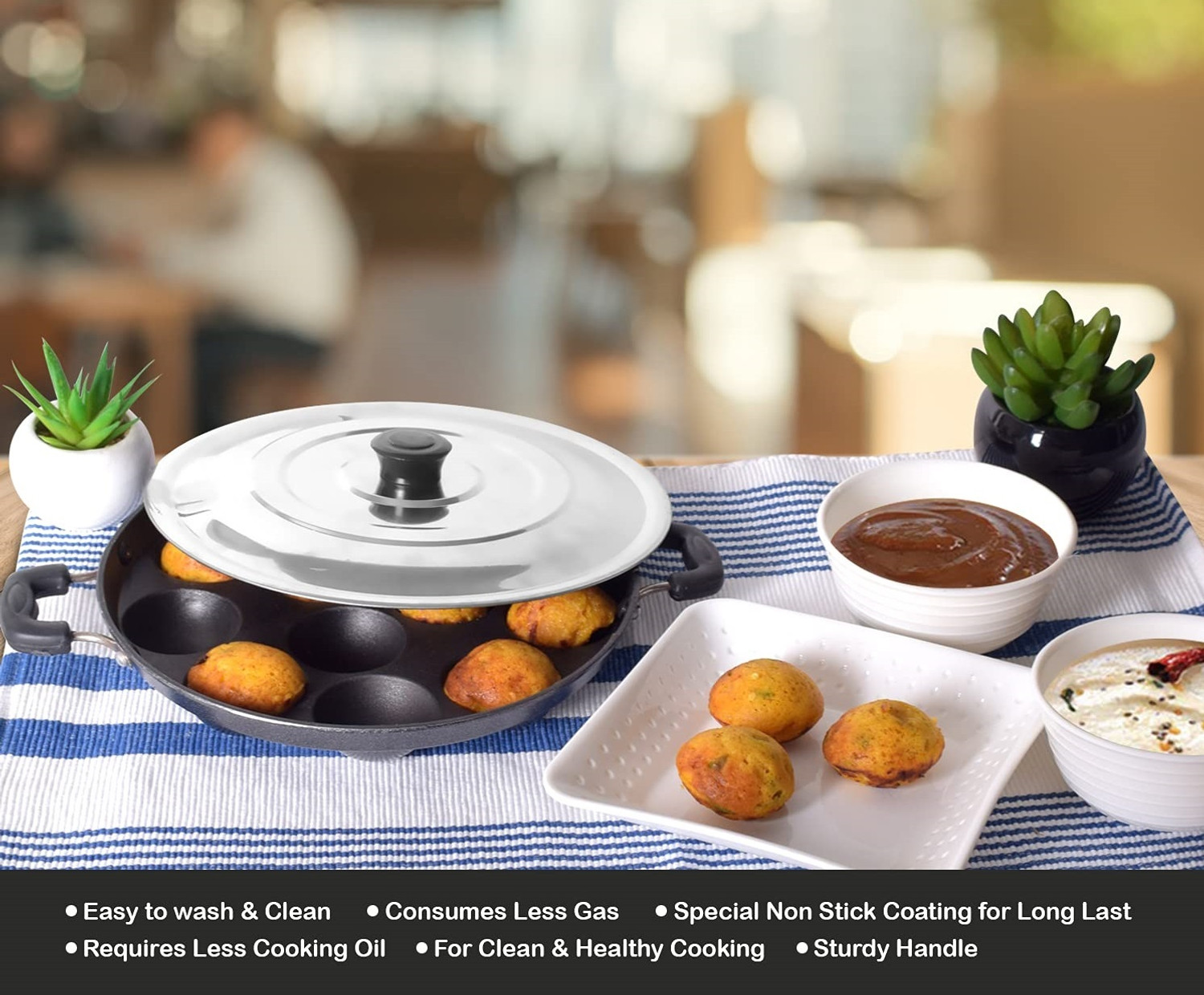 Image of RBGIIT with Lid Ponganalu Pan South Indian Cookware | Kitchen Use | Paniyaram Pan Use Appachatty Pan 23 cm diameter with Lid 0.5 L capacity