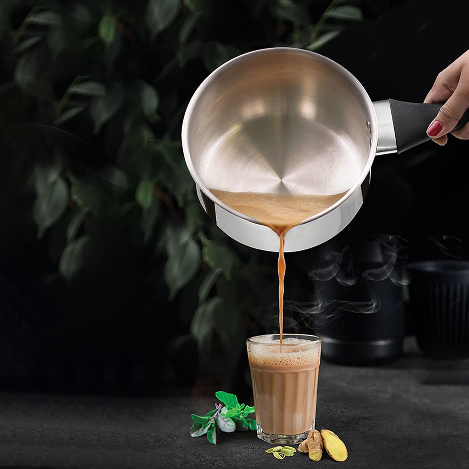 Image of MILTON Pro Cook Sandwich Bottom Sauce /Tea Pan for Chai with bakelite handle, 14 cm Sauce Pan 14 cm diameter 1.2 L capacity