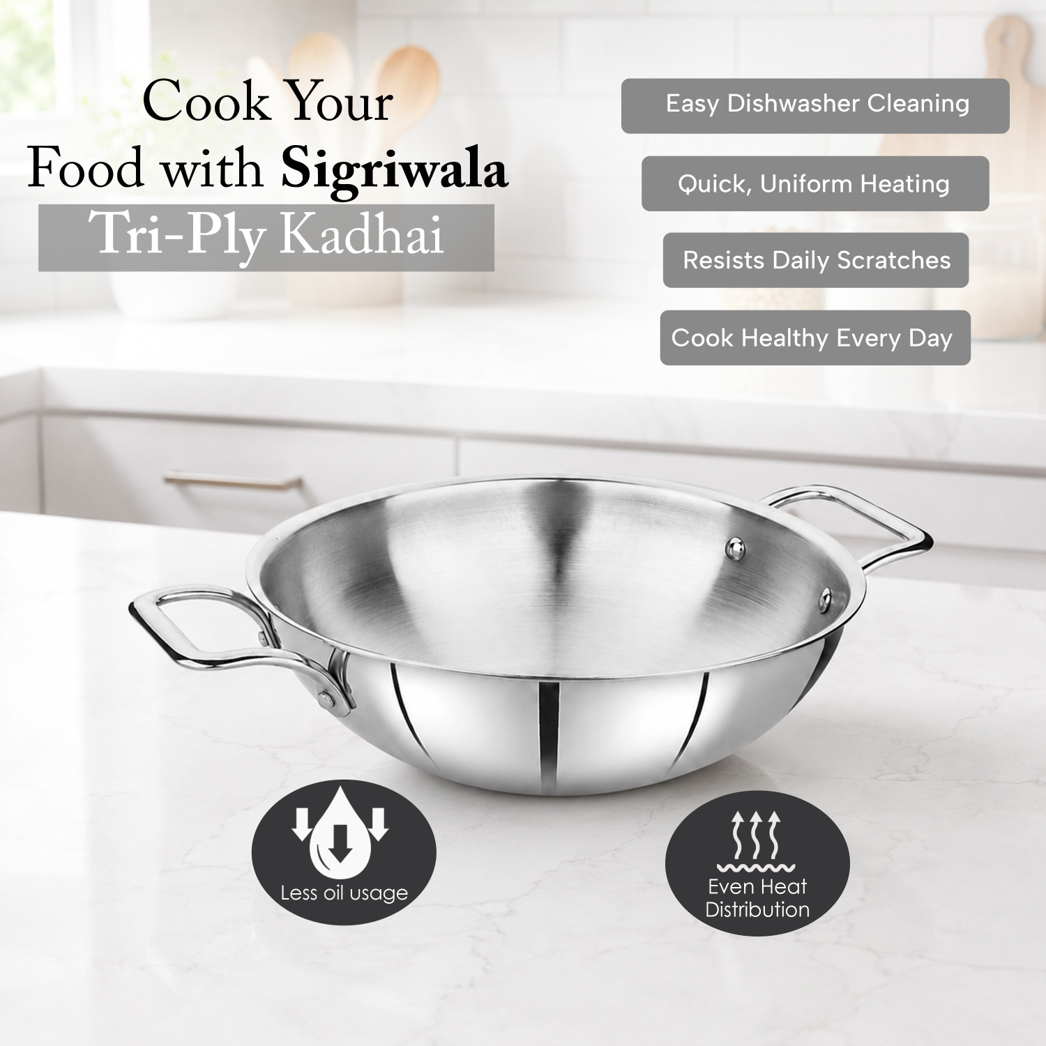 Image of Sigri-wala Cook Healthy Kadhai 28 cm diameter 3.8 L capacity