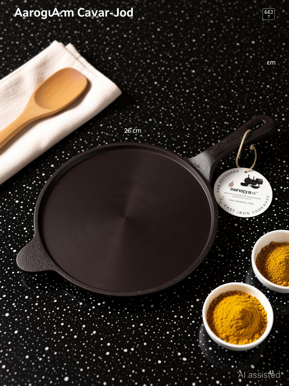 Image of Aarogyam Cast Iron Dosa /Roti Tawa with Long Handle, Pre-Seasoned Tawa 26 cm diameter