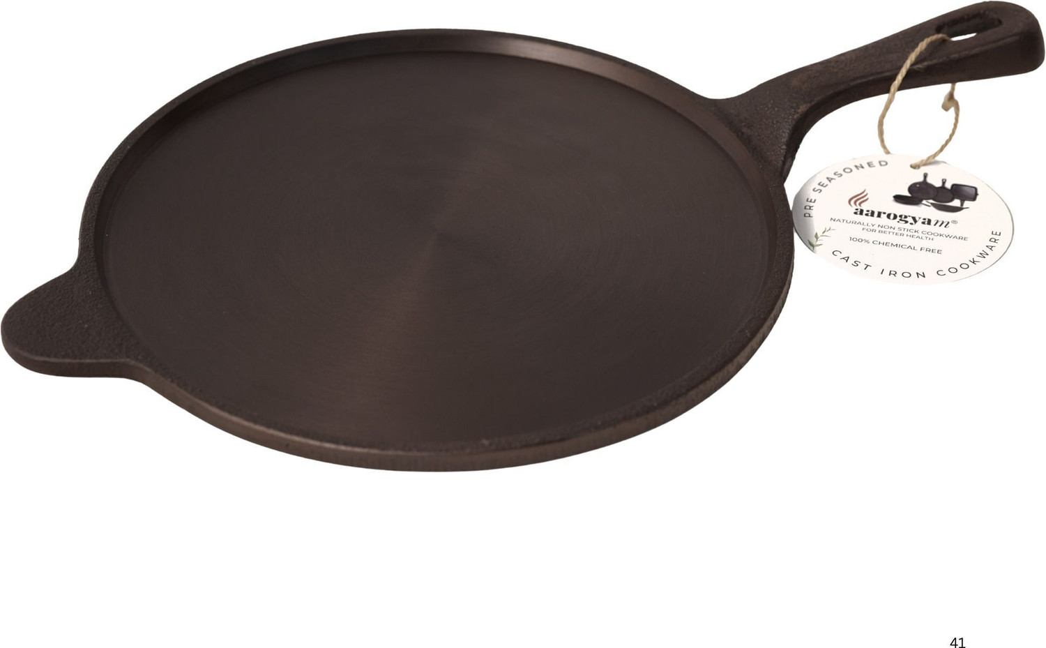 Image of Aarogyam Cast Iron Dosa /Roti Tawa with Long Handle, Pre-Seasoned Tawa 26 cm diameter