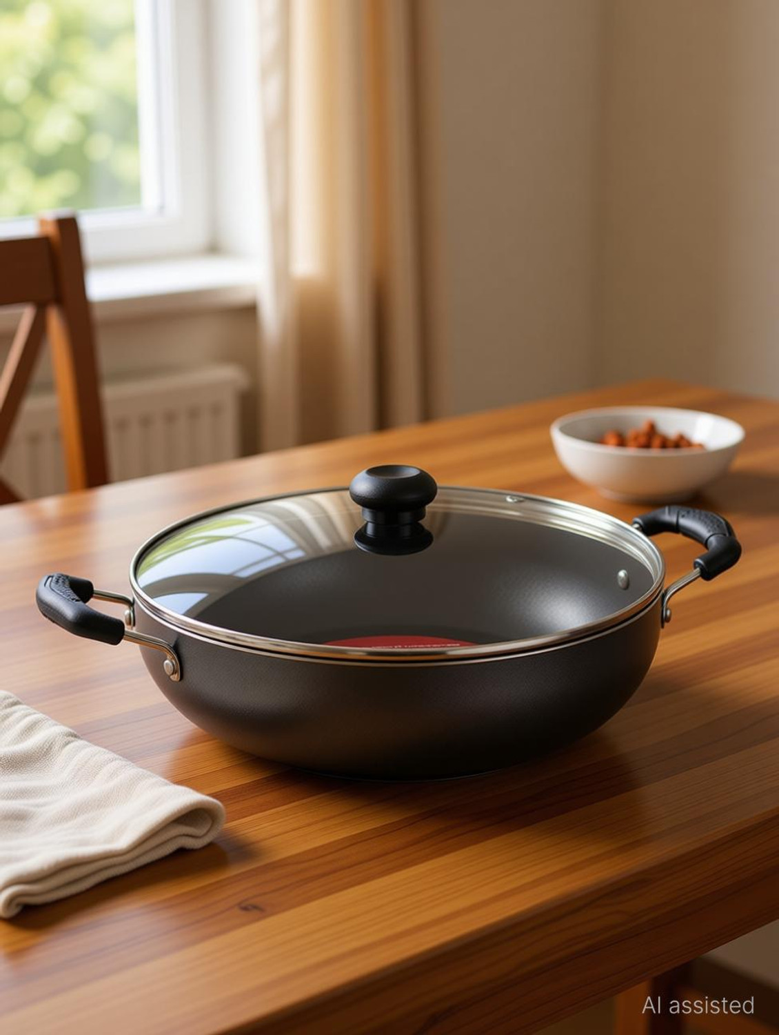 Image of PATALSEVA Non‑Stick Kadai 2.6 mm 4‑Layer Coating |Tempered Glass Lid | 2.5 L Capacity Kadhai 27 cm diameter with Lid 2.5 L capacity