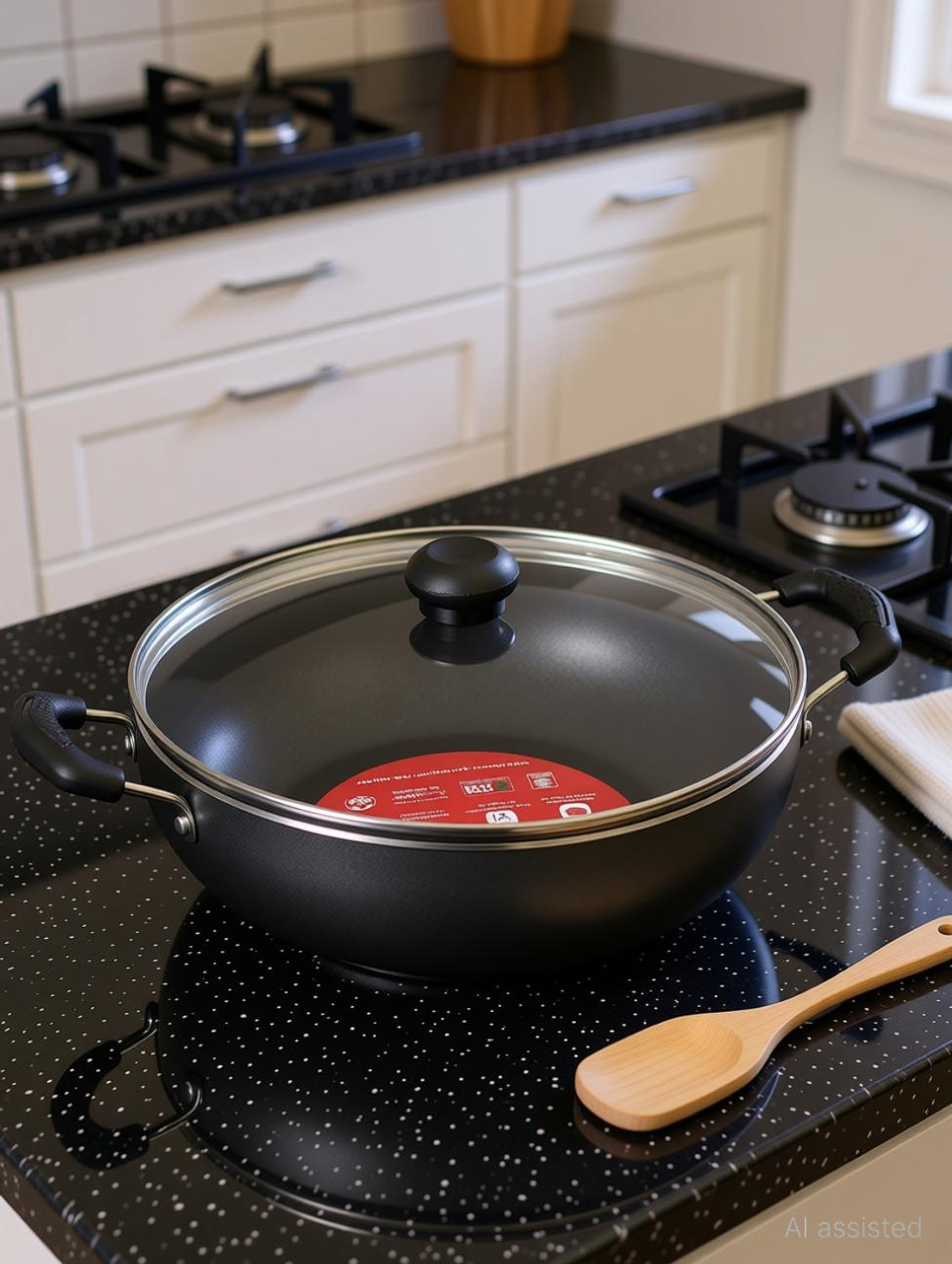 Image of PATALSEVA Non‑Stick Kadai 2.6 mm 4‑Layer Coating |Tempered Glass Lid | 2.5 L Capacity Kadhai 27 cm diameter with Lid 2.5 L capacity