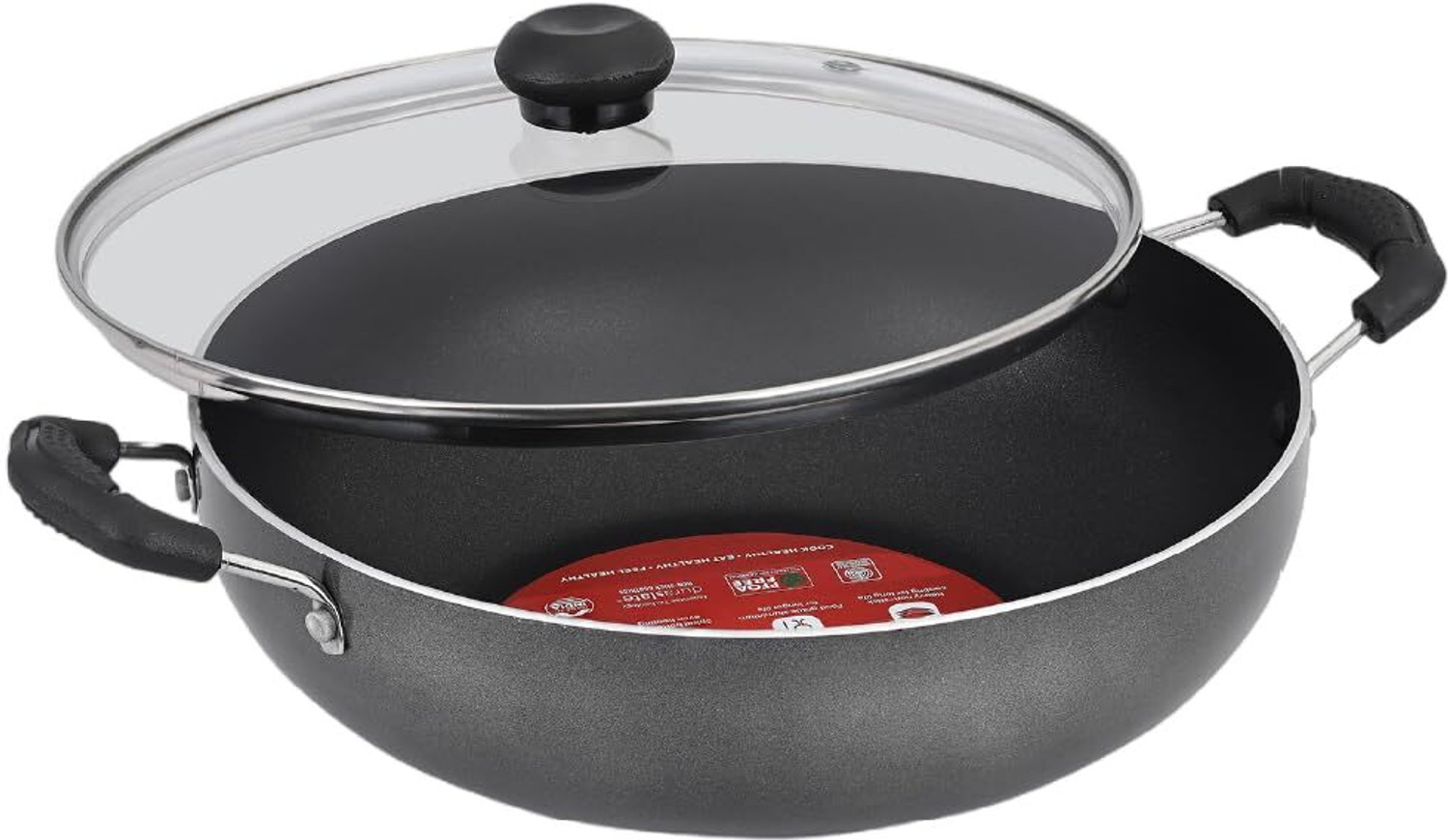Image of PATALSEVA Non‑Stick Kadai 2.6 mm 4‑Layer Coating |Tempered Glass Lid | 2.5 L Capacity Kadhai 27 cm diameter with Lid 2.5 L capacity